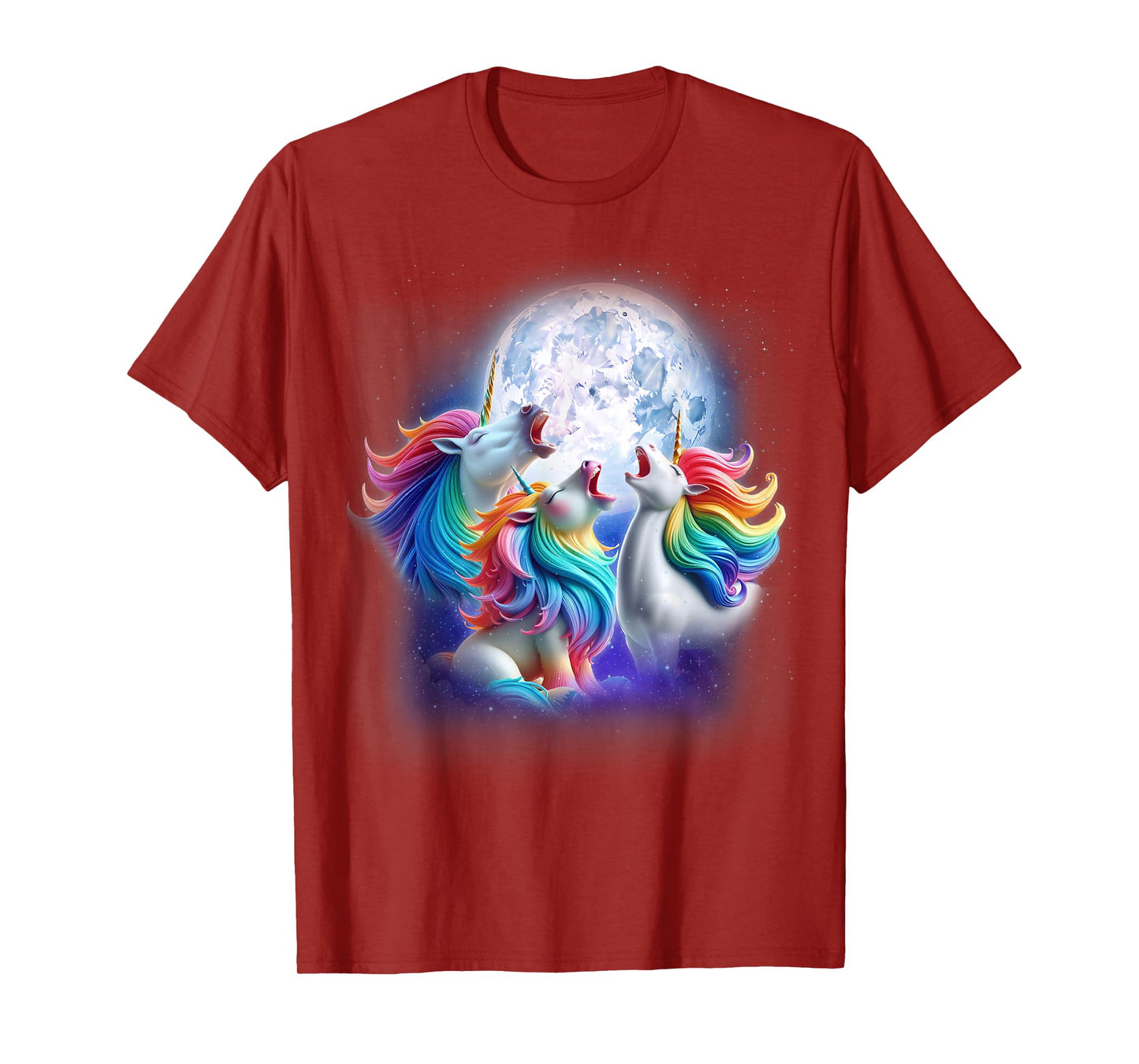 3 Unicorns Howling At The Moon Funny Mythical Unicorn Lover T-Shirt