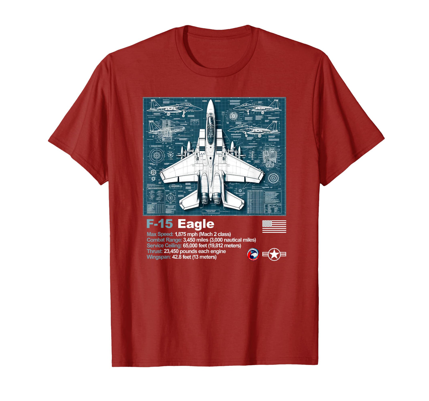 F15 Fighter Jet Blueprint Technical Drawings and Specs T-Shirt