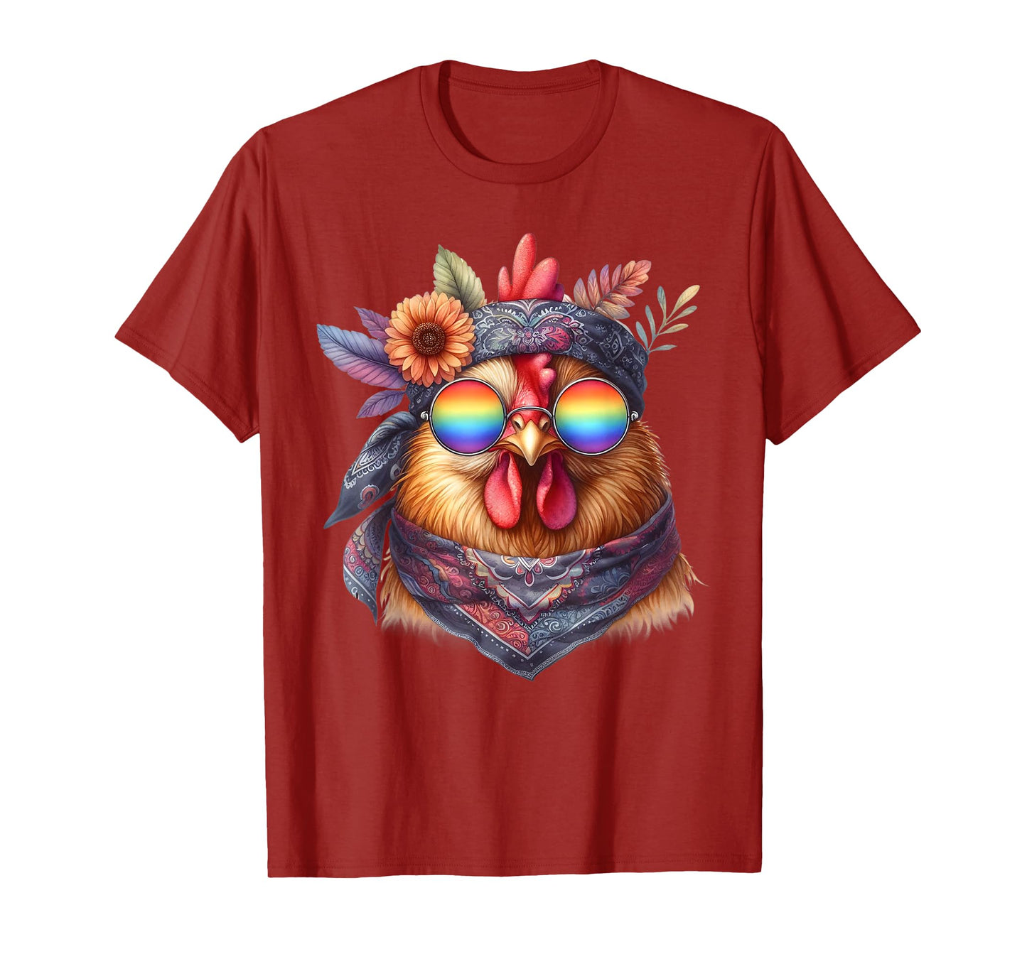 Cute Hippie Chicken with Glasses and Bandana T-Shirt