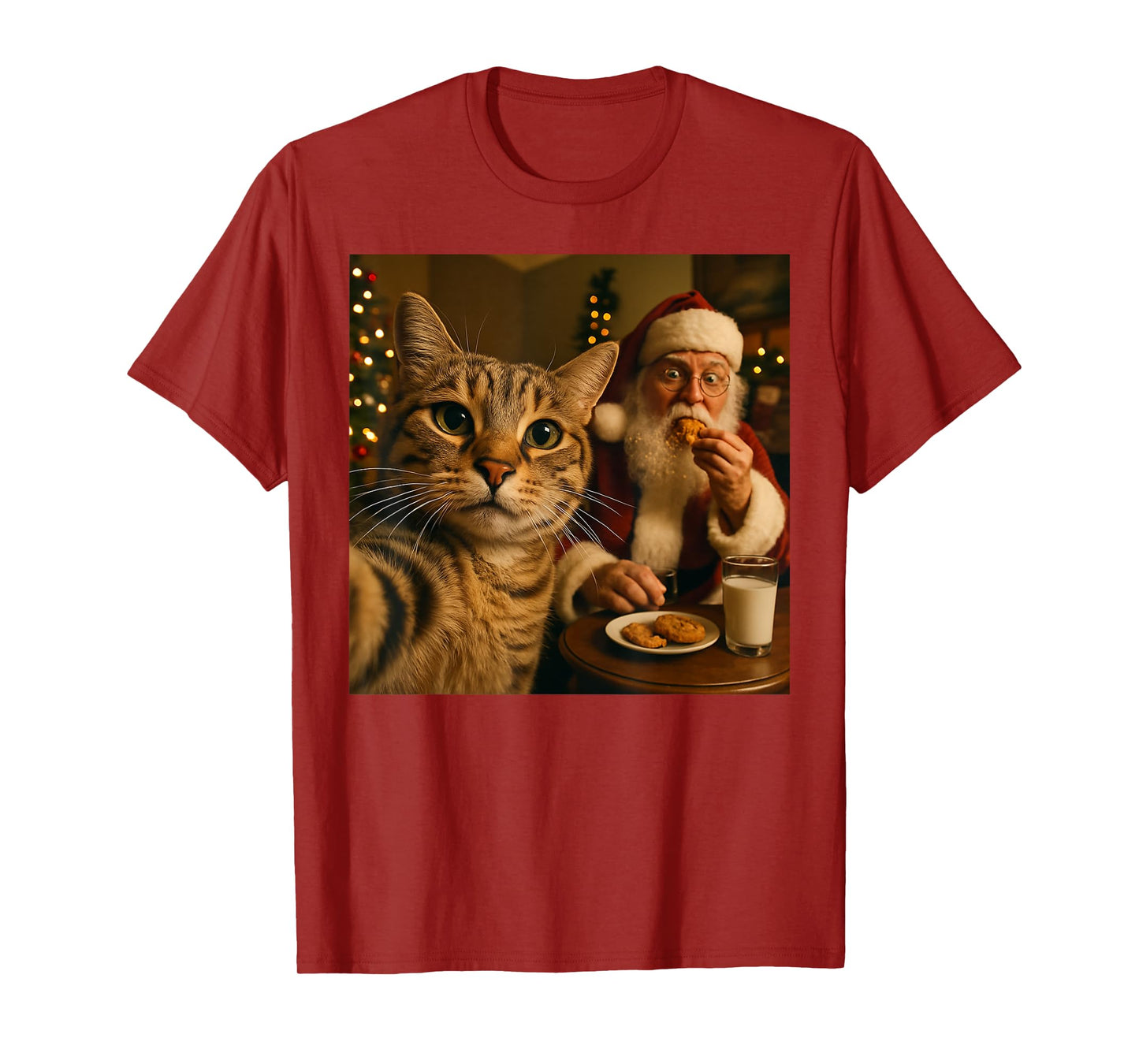 Funny Cat Selfie with Santa Claus Christmas Meme T-Shirt