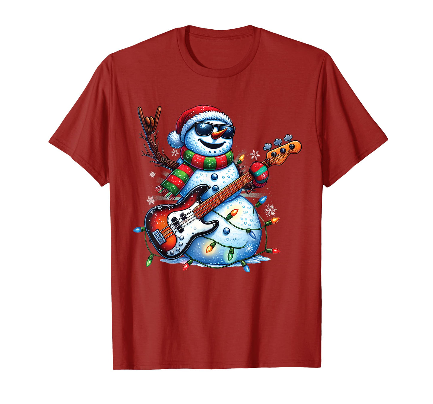 Funny Snowman Playing Guitar Christmas Musician Guitarist T-Shirt