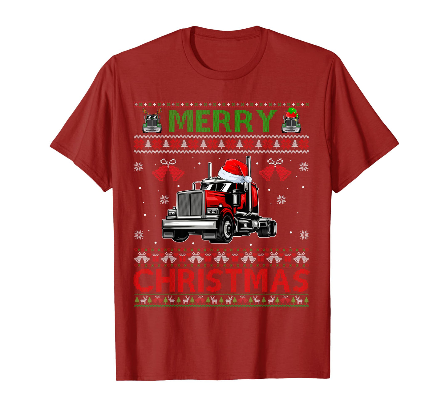 Merry Christmas Elf Reindeer Santa Trucker Ugly Xmas Sweater T-Shirt