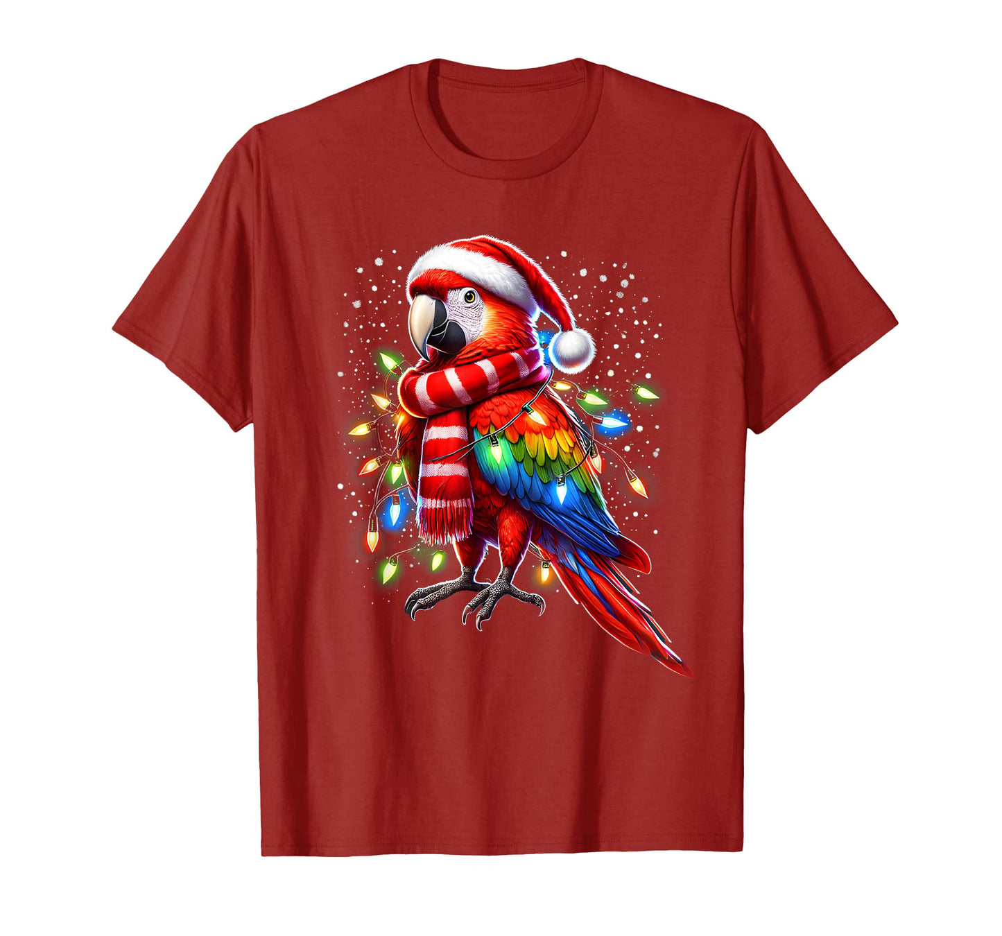 Funny Scarlet Macaw Christmas Tree Lights Xmas Parrot Lover T-Shirt