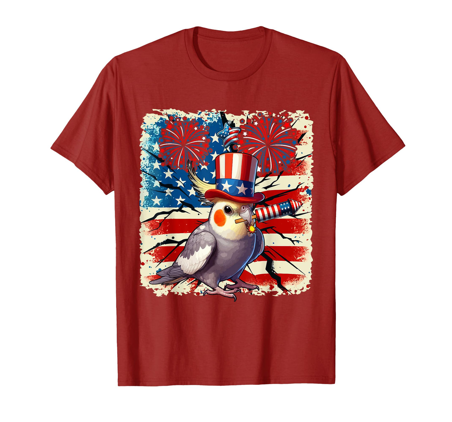 4th Of July US Flag Fireworks Cockatiel Costume Bird Lover T-Shirt