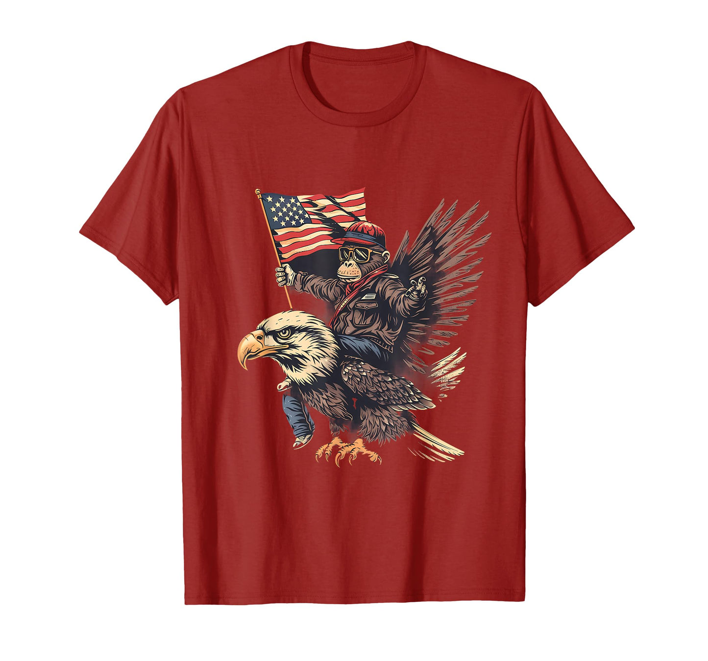 Funny Monkey Bald Eagle USA American Flag Fourth Of July T-Shirt for Women Kids Men