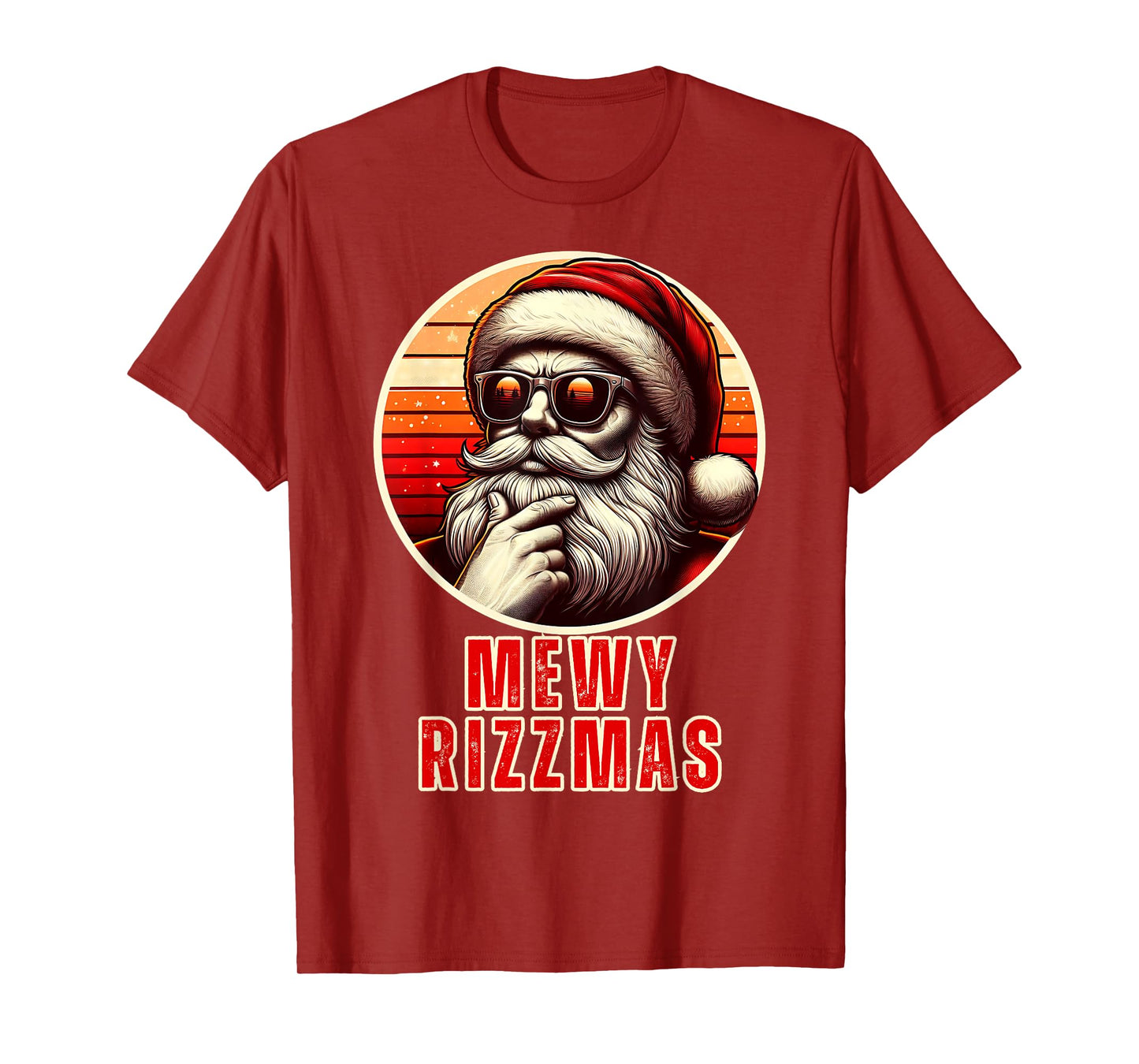 Mewy Rizzmas Funny Santa Mewing Joke Rizz Mens Christmas T-Shirt