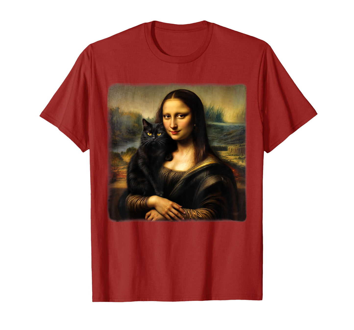 Mona Lisa Holding Black Cat Kitty Cat Mom Cat Dad Cats Lover T-Shirt
