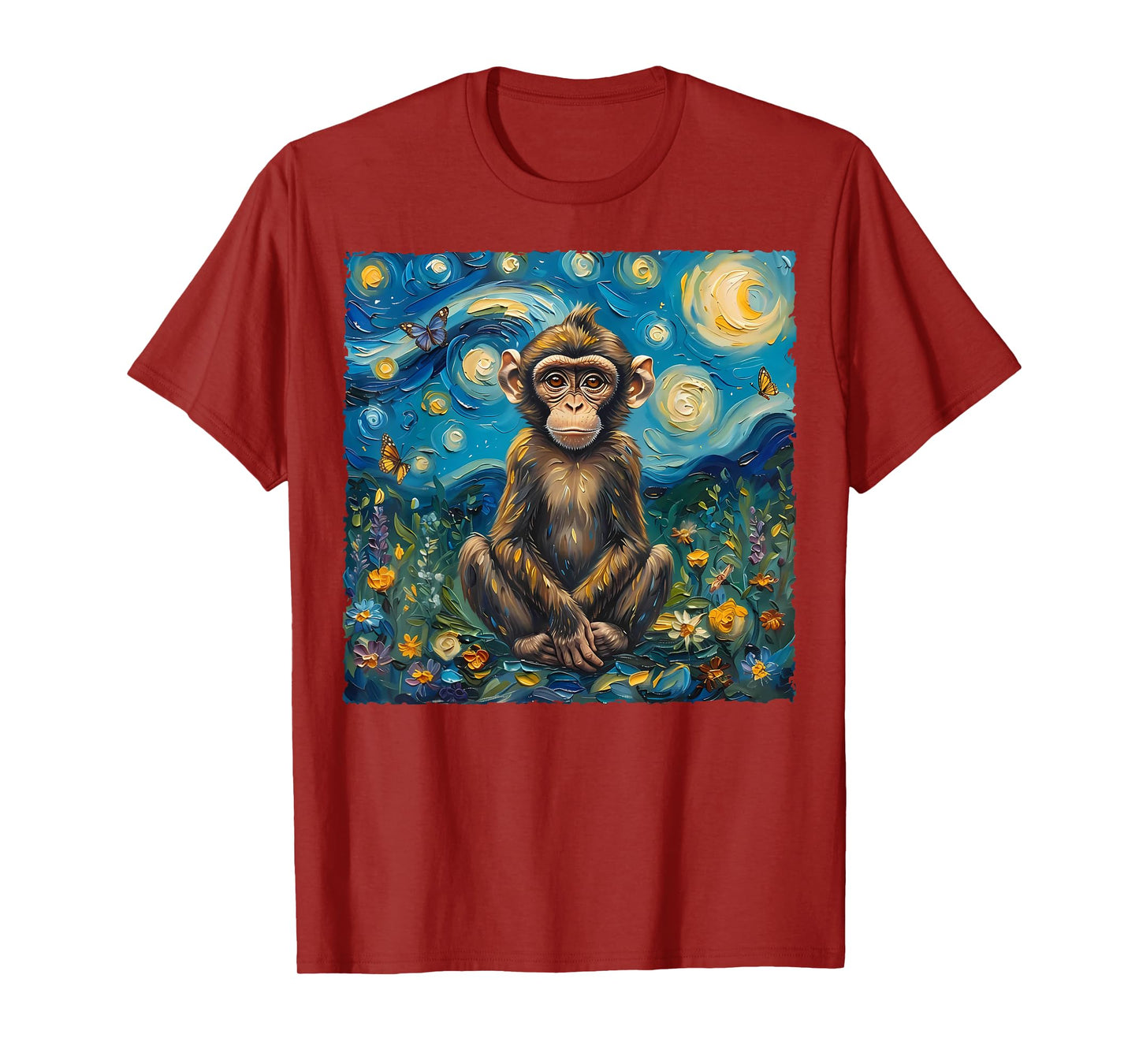 Van Gogh's Starry Night Style Earth Day Monkey Wildlife Art T-Shirt