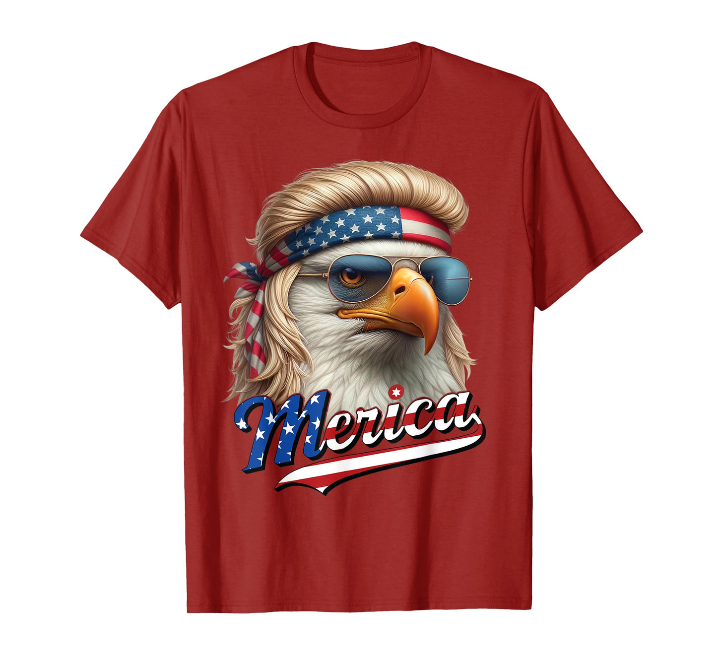 Bald Eagle Merica 4th July Eagle Blonde Mullet Funny Man T-Shirt