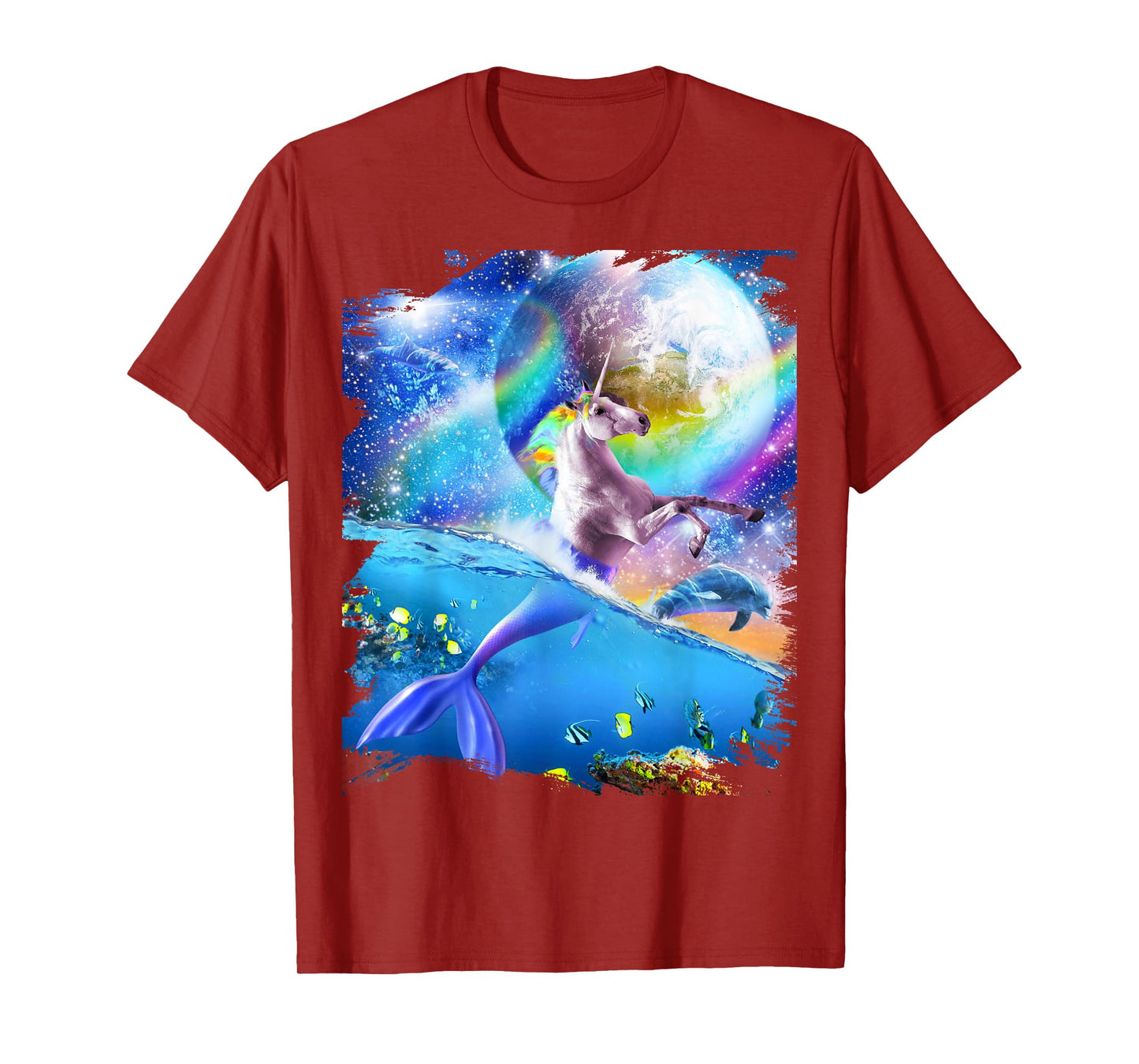 Rainbow Space Mermaid Unicorn, Mermicorn, Dolphin T-Shirt