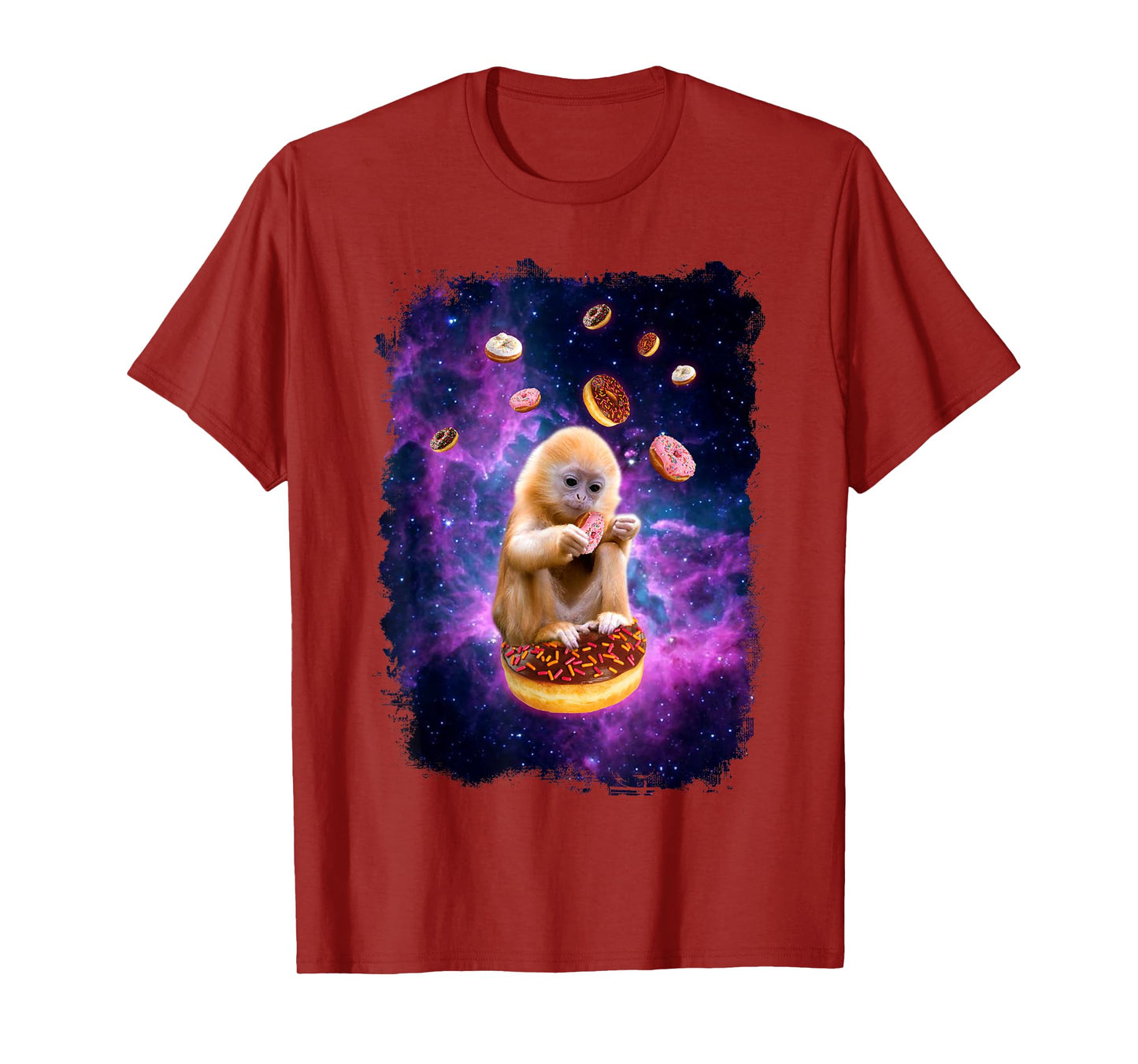 Monkey Eating Donuts in Space Tee - Funny Animal Monkey Tee T-Shirt