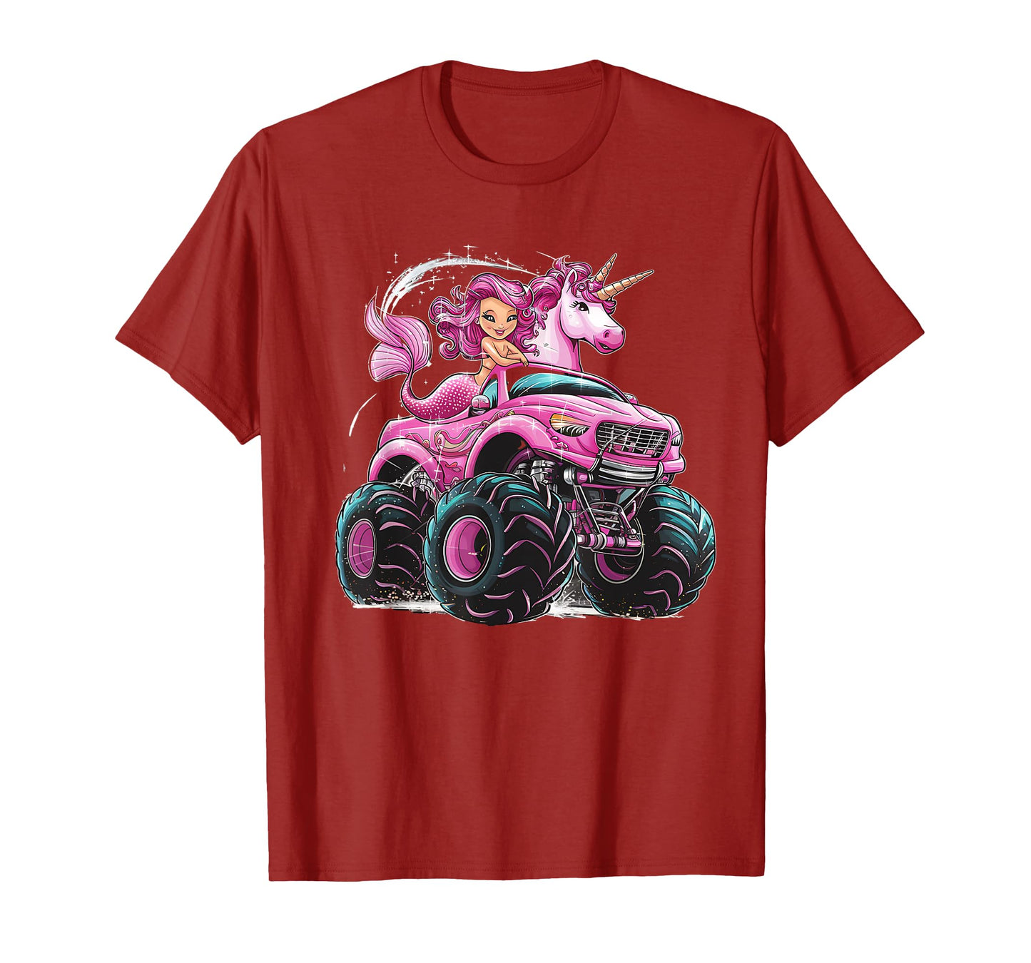 Mermaid Unicorn Monster Truck Birthday Girl Monster Truck T-Shirt