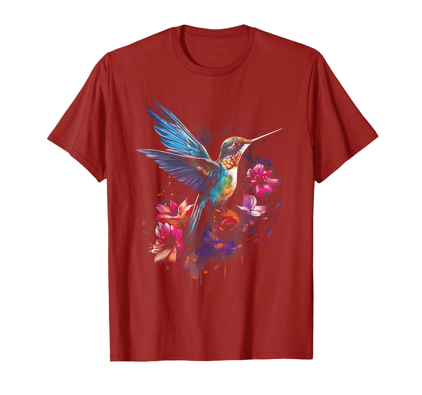 Hummingbird Floral Bird Artwork T-Shirt