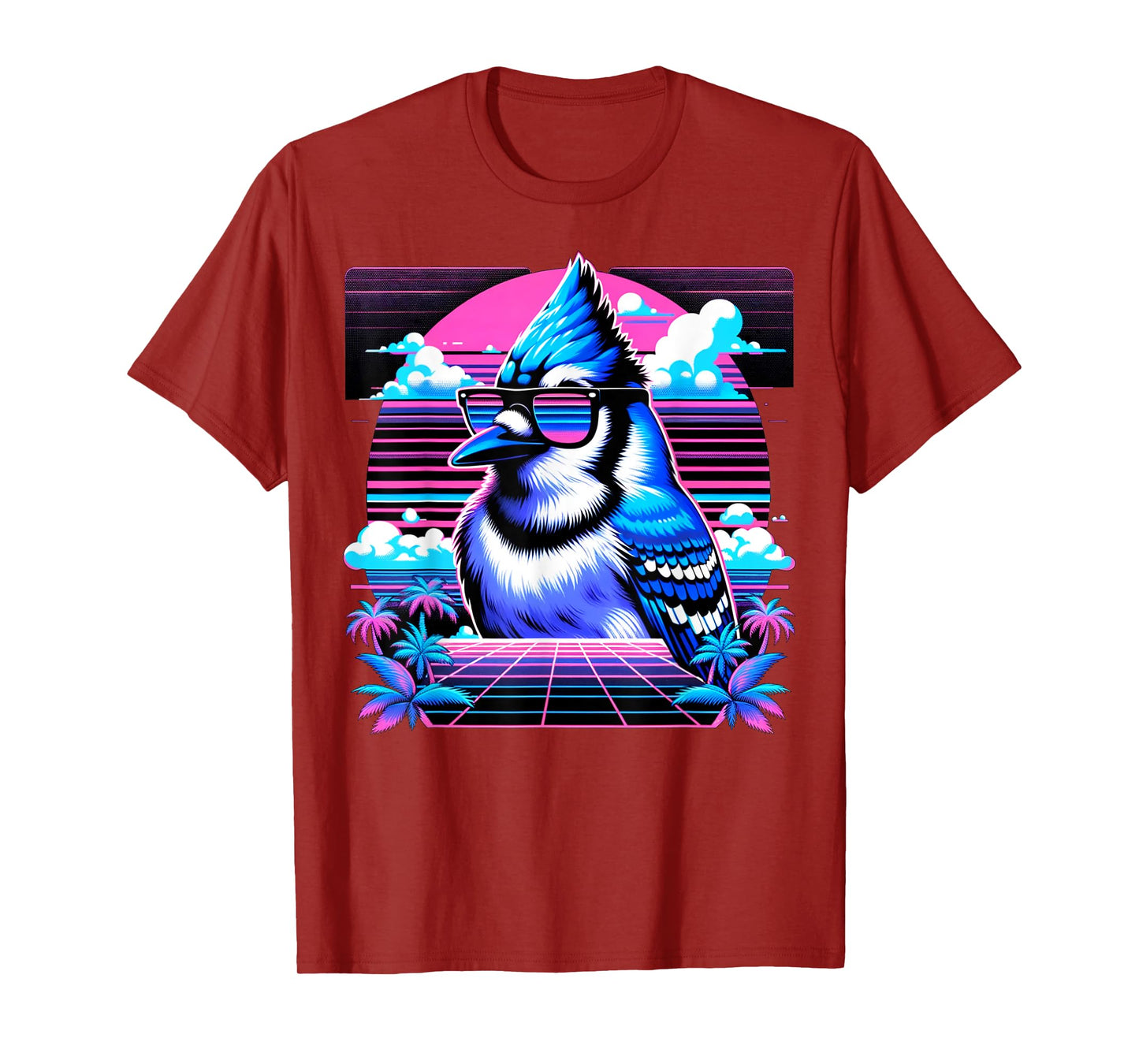 Cool Blue Jay Bird 80s Retrowave 90s Vaporwave Blue Jay Bird T-Shirt