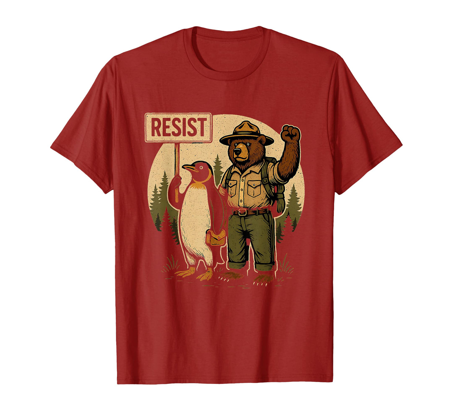 Funny Resist Forest Bear and Penguin Protest Against Tariffs T-Shirt