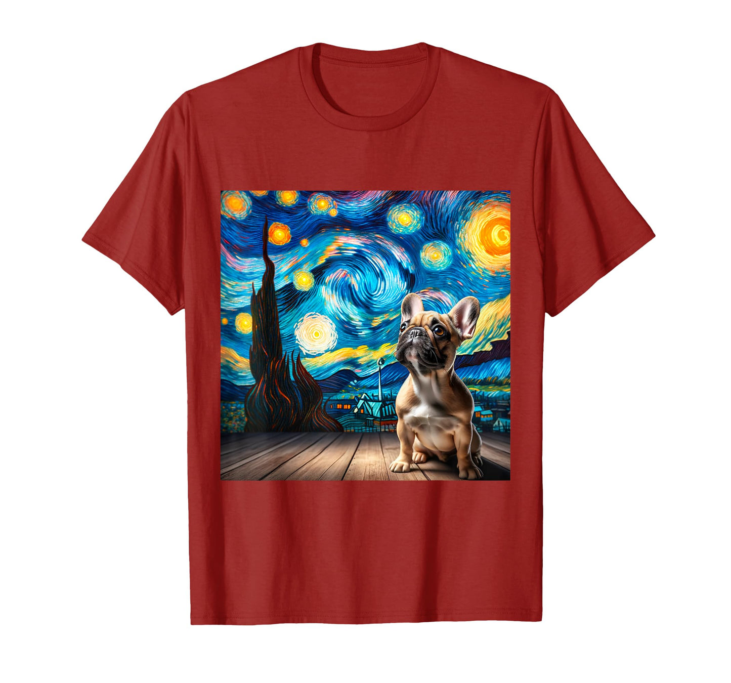 French Bulldog Starry Night Shirt Vincent Van Gogh Frenchie T-Shirt for Men Women Kids