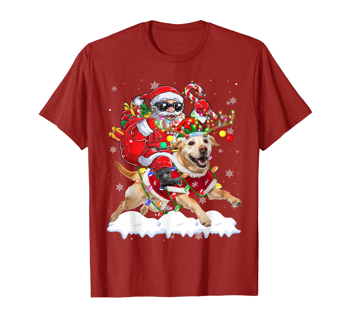 Santa Riding Labrador Retriever Christmas Lights Dog Xmas T-Shirt