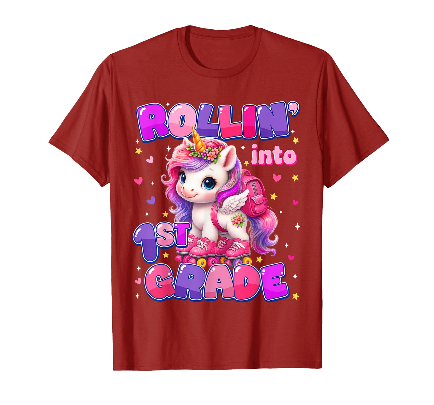 Rolling Into 1st Grade Unicorn First Day Of School Girls T-Shirt