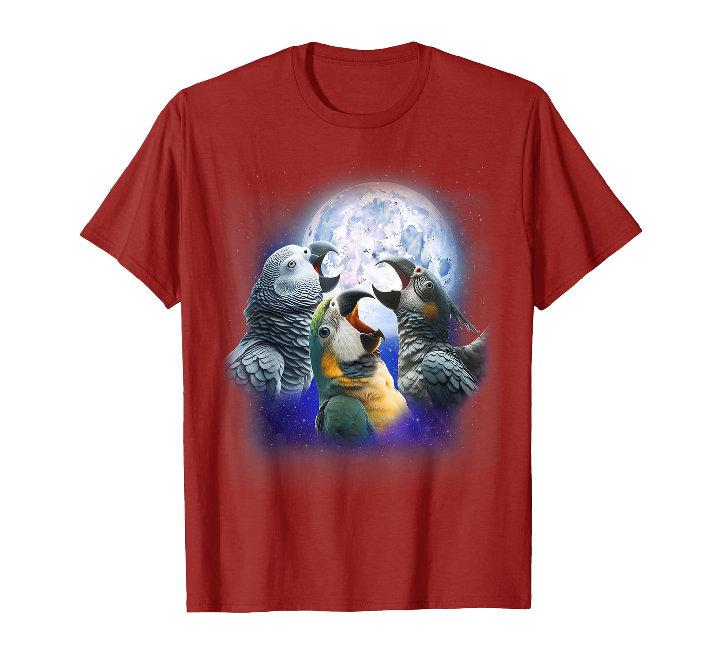 3 Parrots Howling At The Moon Funny African Grey Parrot Bird T-Shirt