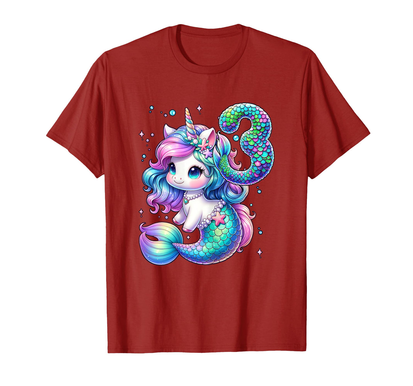 Unicorn Mermaid 3rd Birthday 3 Year Old Party Girls Outfit T-Shirt