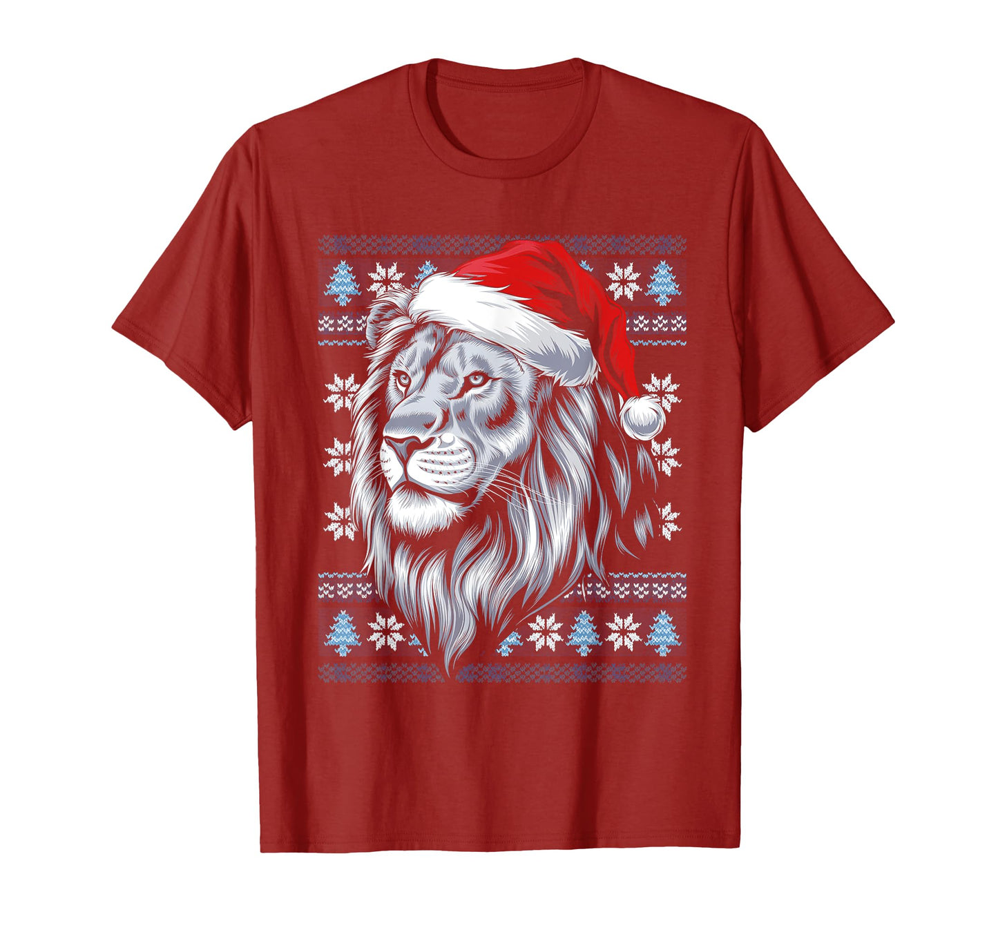 Lion Santa Hat Ugly Christmas Sweater Lion Lovers Holiday T-Shirt