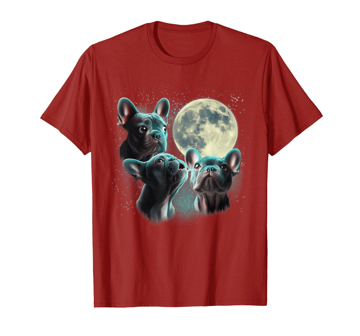 Funny Three French Bulldog Moon, 3 Frenchie Blue, Weird Cute T-Shirt