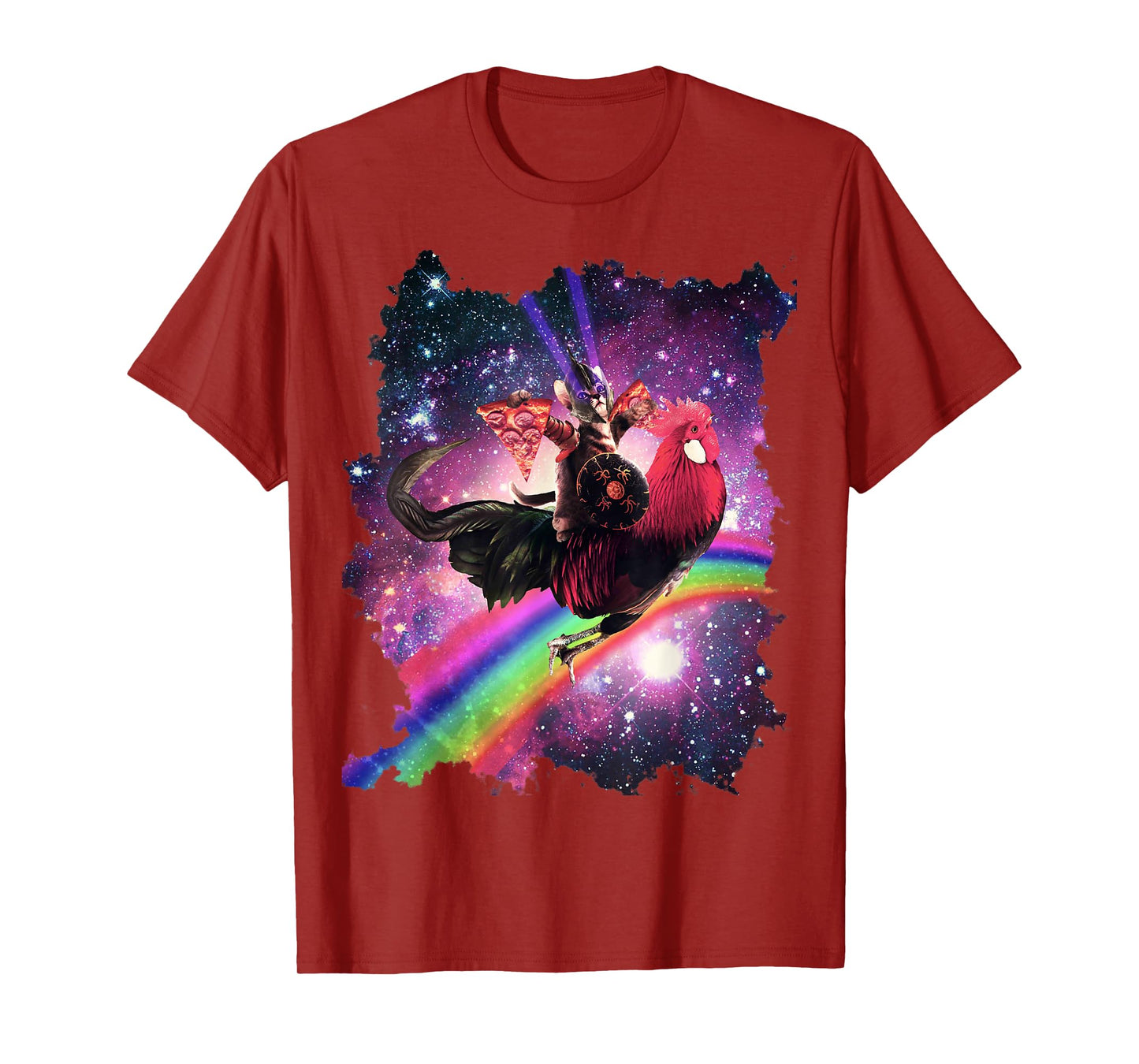 Lazer Warrior Space Cat Riding Chicken with Pizza T-Shirt