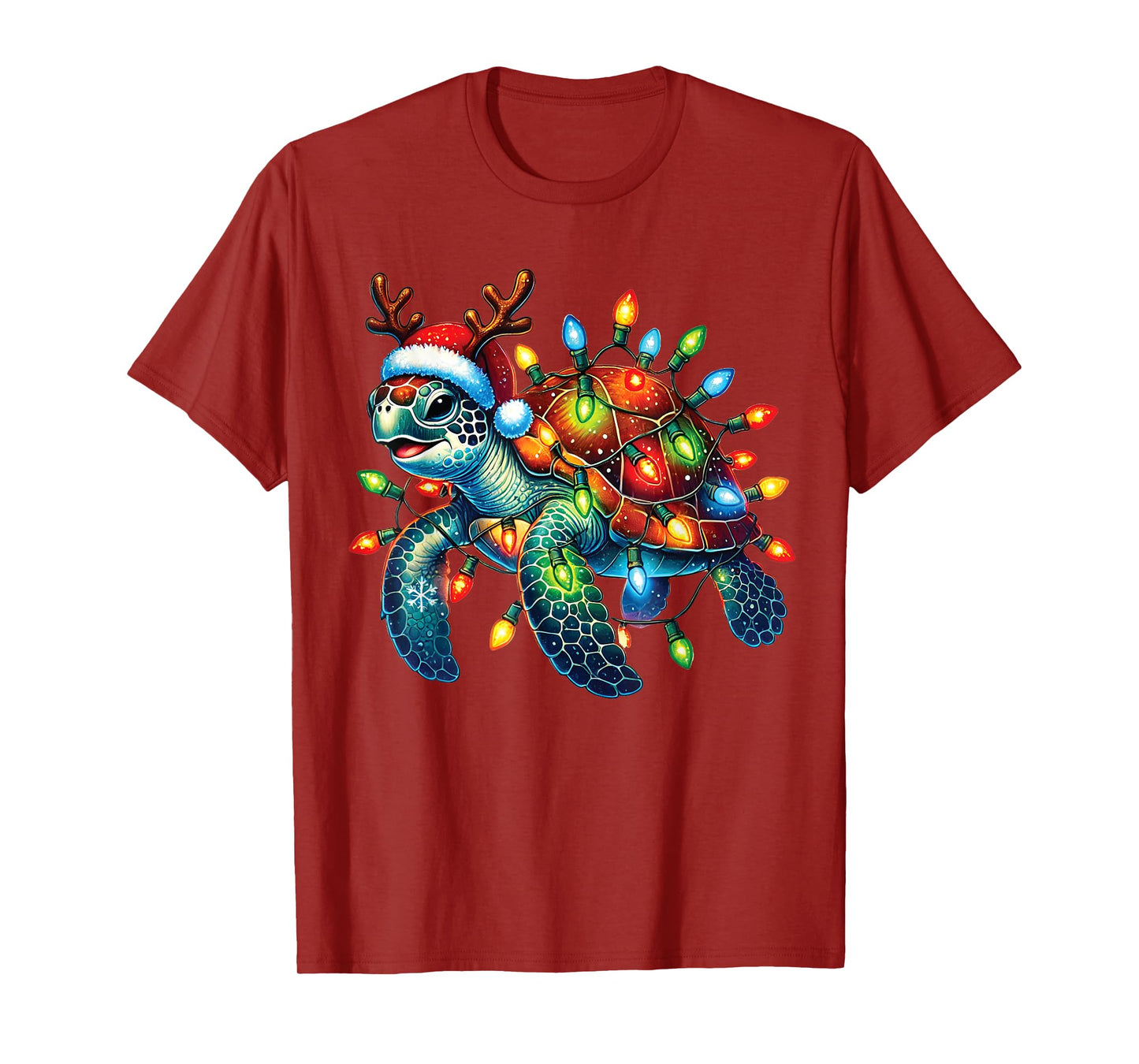 Sea Turtle Christmas Lights Funny Santa Hat Merry Christmas T-Shirt