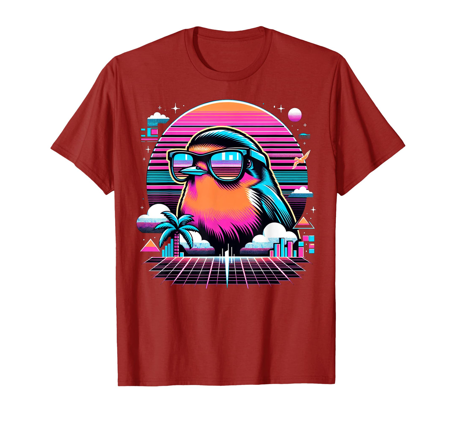 Cool Bird 80s Retrowave 90s Vaporwave American Robin Bird T-Shirt