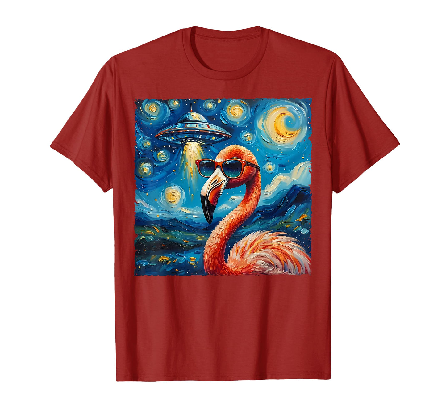 Flamingo Van Gogh Style The Starry Night Alien UFO Sci-Fi T-Shirt