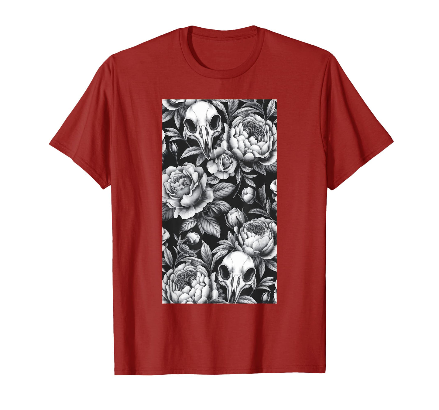 Skull Bird Baroque Vintage Flower Halloween Rose T-Shirt