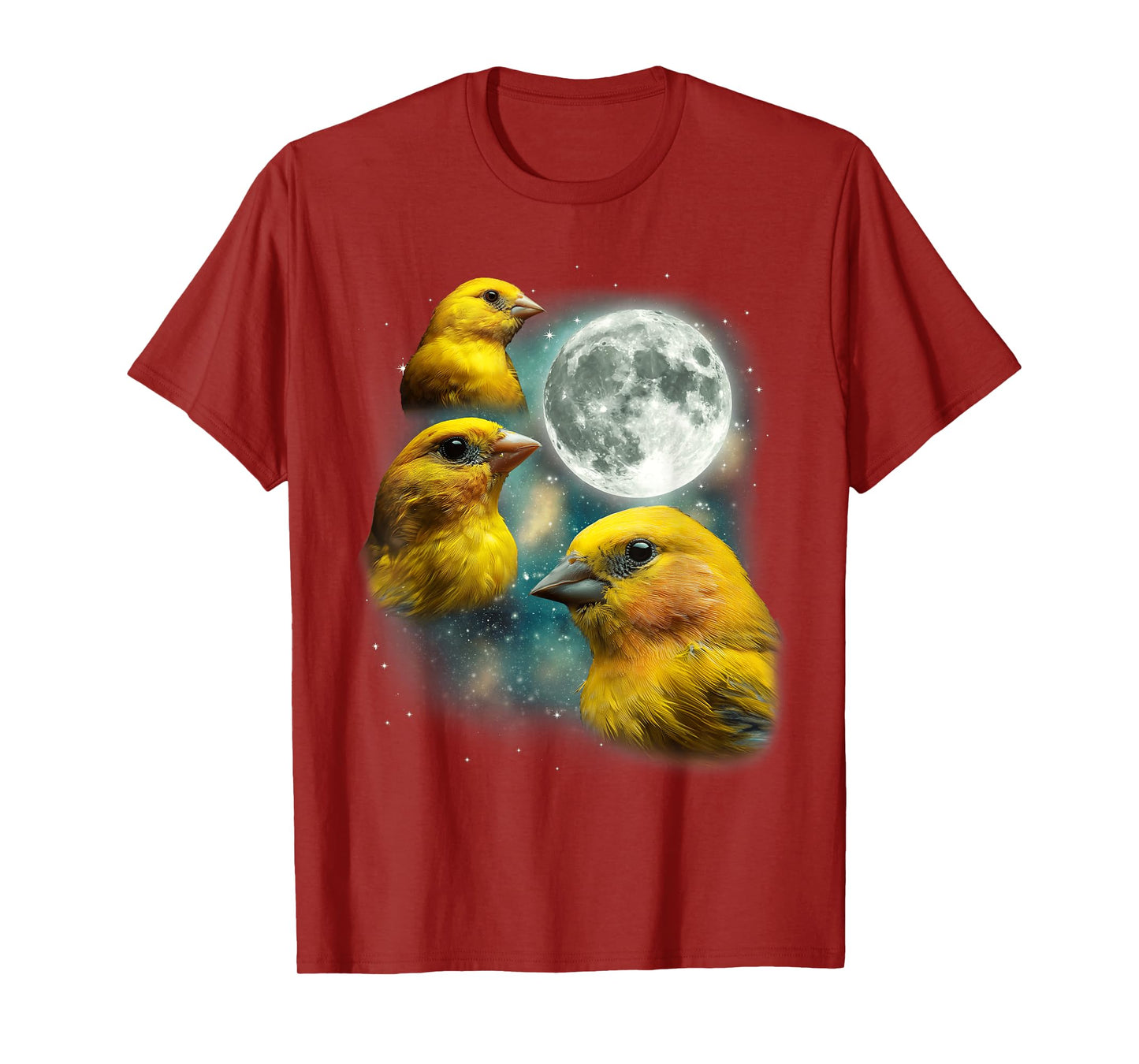 Three Canary Moon | 3 Canaries On A Magical Night Cute Bird T-Shirt