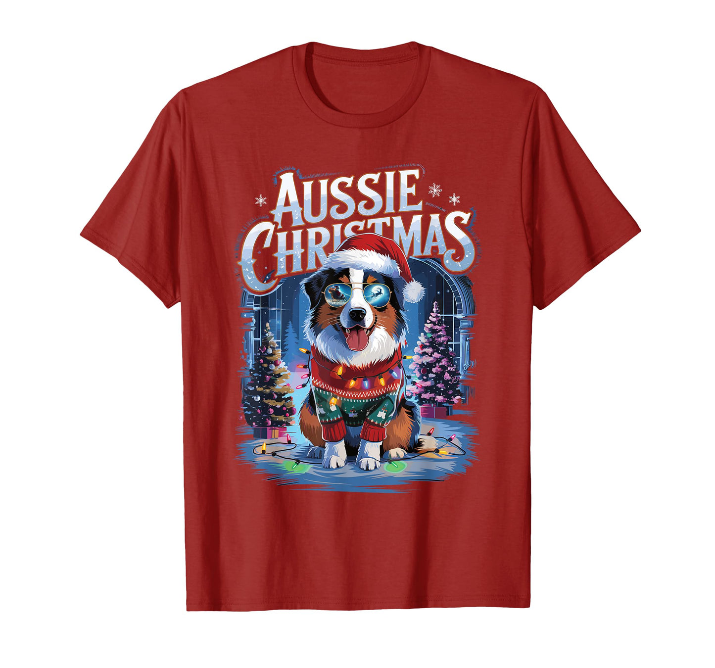 Aussie Christmas Santa Hat Dog Christmas Australian Shepherd T-Shirt