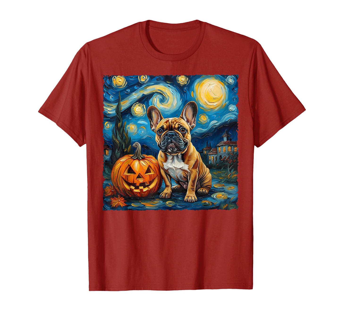 French Bulldog Pumpkin Starry Night Style Autumn Halloween T-Shirt