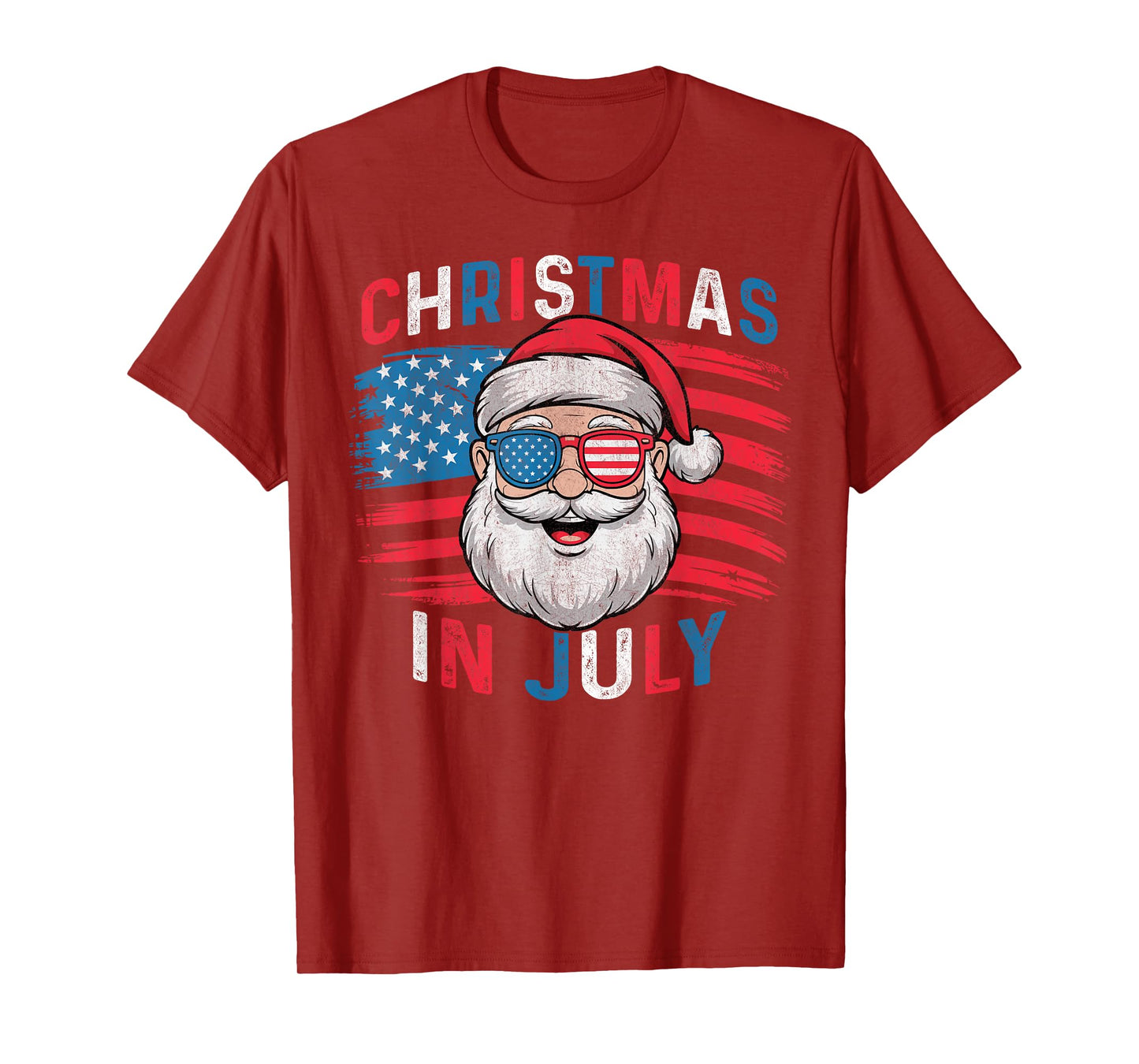 Fourth of July Christmas Us Flag Sunglasses Santa Xmas 2025 T-Shirt
