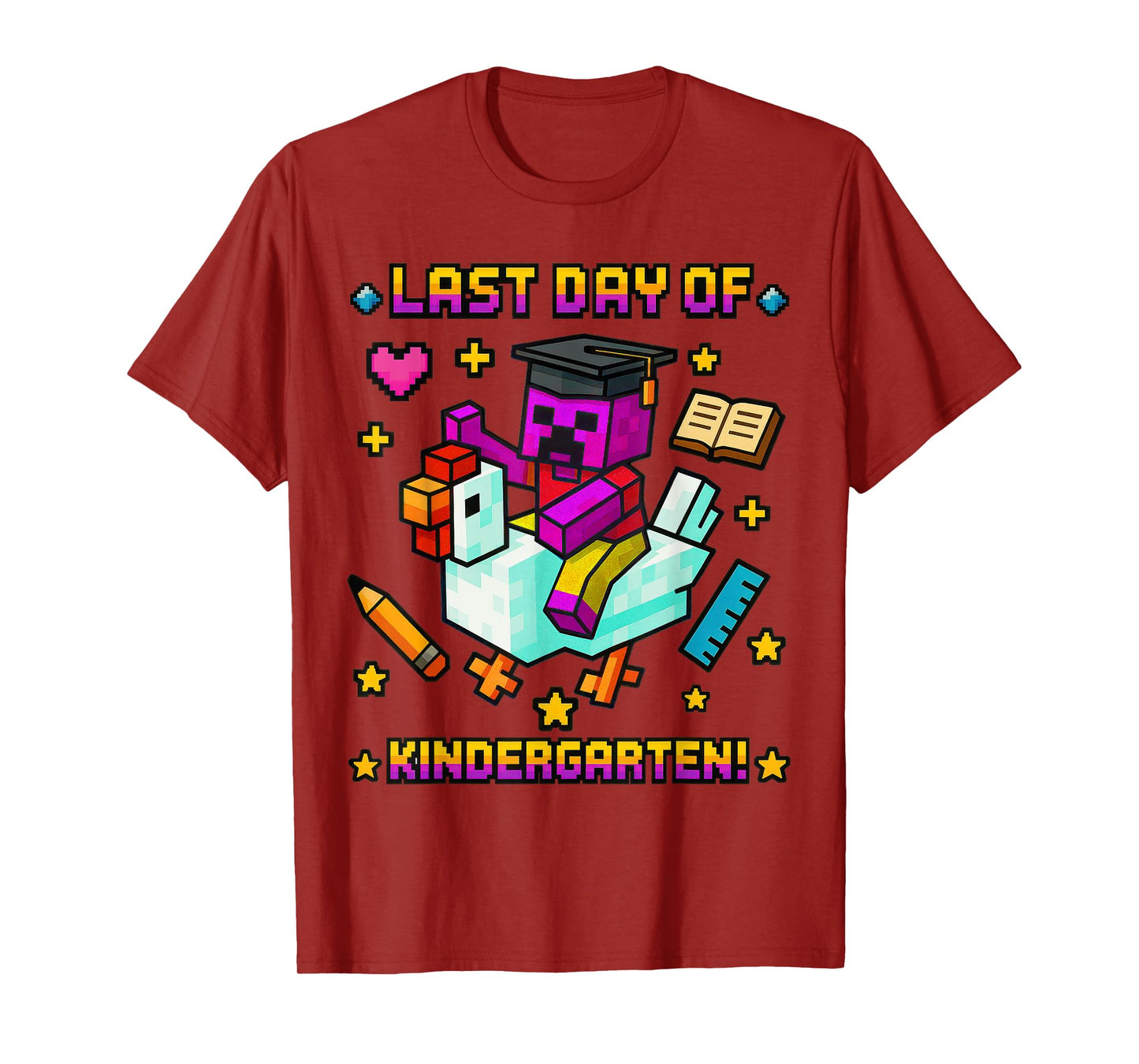 Last Day of Kindergarten Funny Chicken Pixel Art Kids Boys T-Shirt