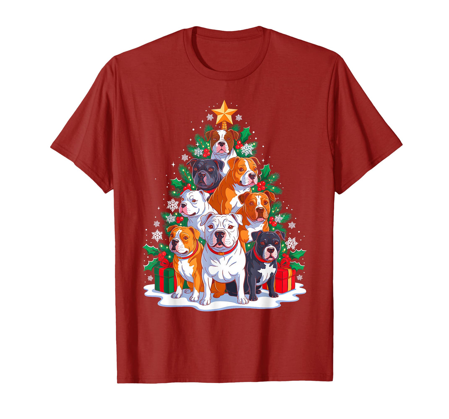 Pittbull Tree Christmas Pittbull Lover Xmas Squad Men Women T-Shirt