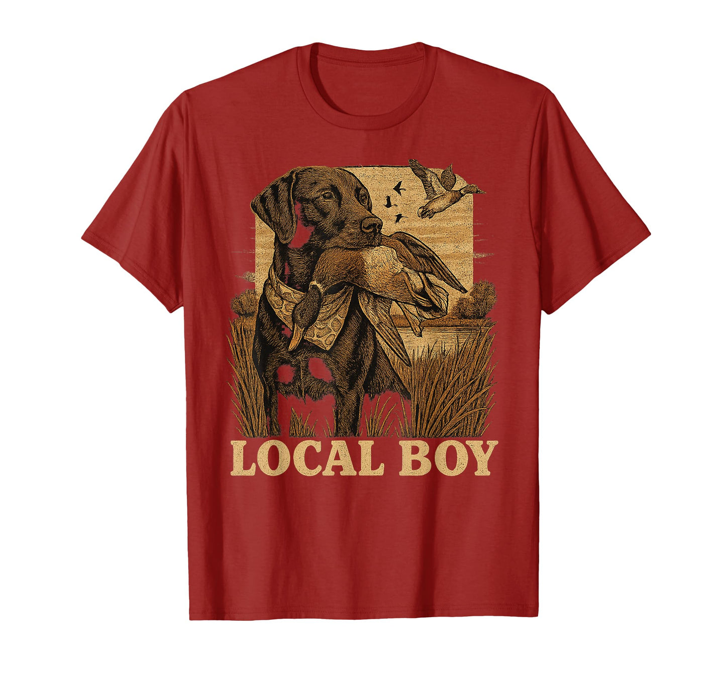 Local Boy Black Lab Hunting Dog Duck Marsh Scene Sunset T-Shirt