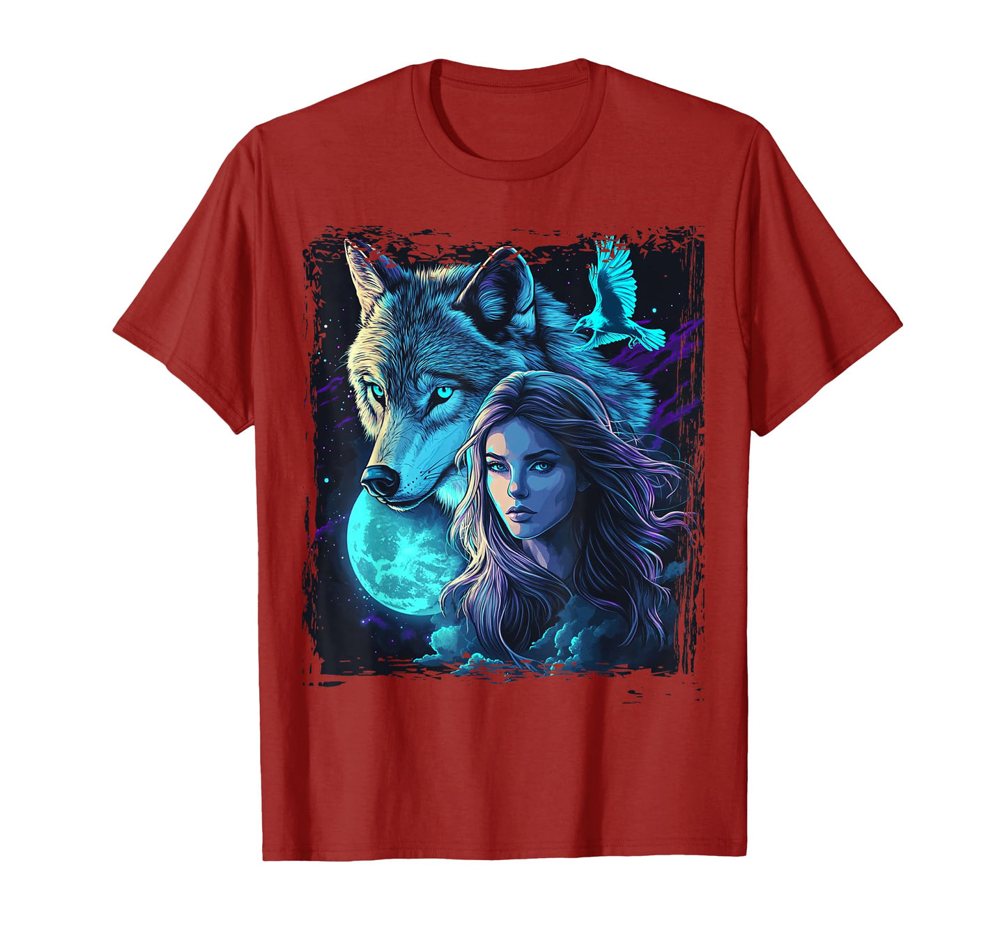 Wolf Girl Ethnic Tribal Boho Feather Native American Hippie T-Shirt