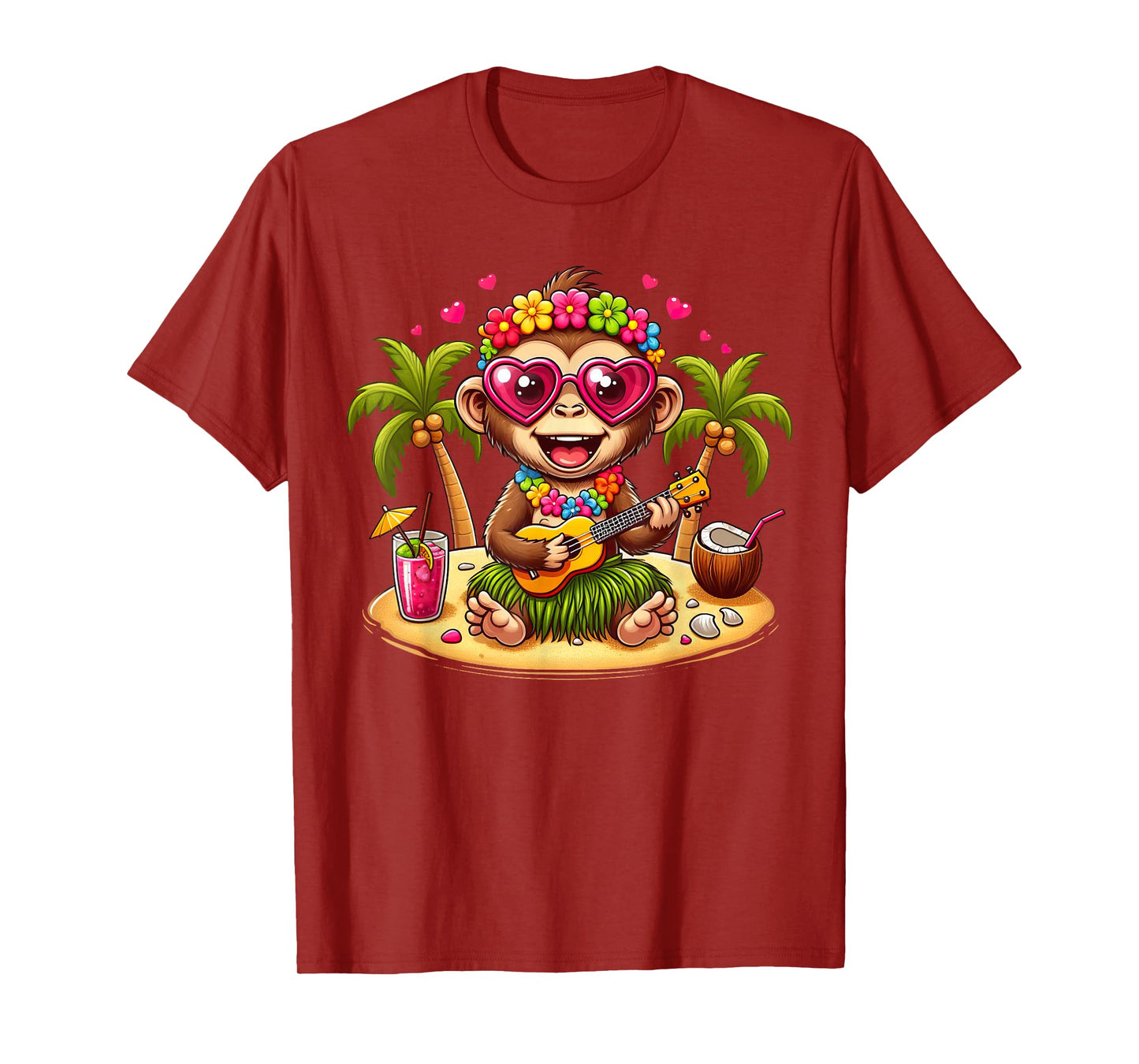 Funny Monkey Hawaiian Costume Kids Summer Vacation Monkey T-Shirt