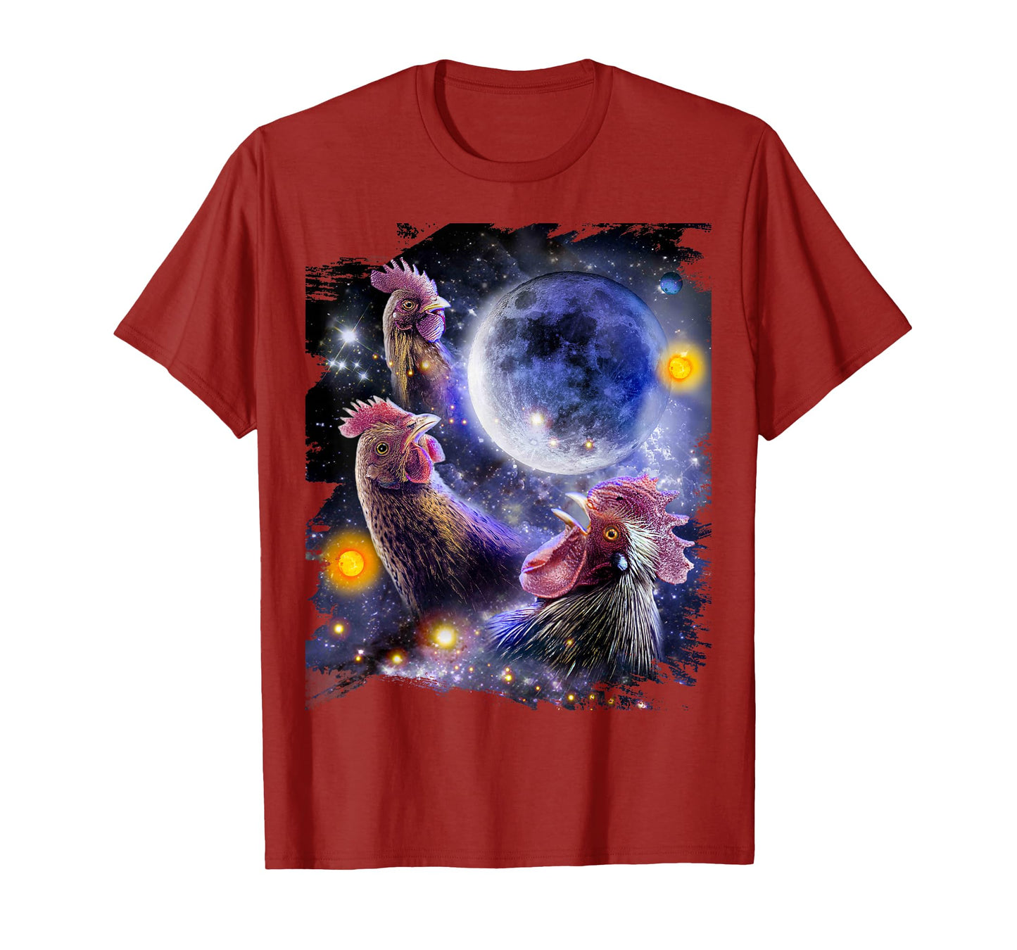 3 Three Chicken Moon, Cosmic Wolf Chickens Howling T-Shirt