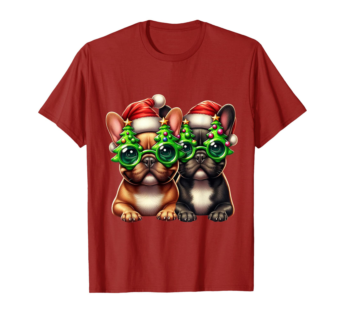 French Bulldog Wearing Christmas Tree Glasses Men Women Kids T-Shirt