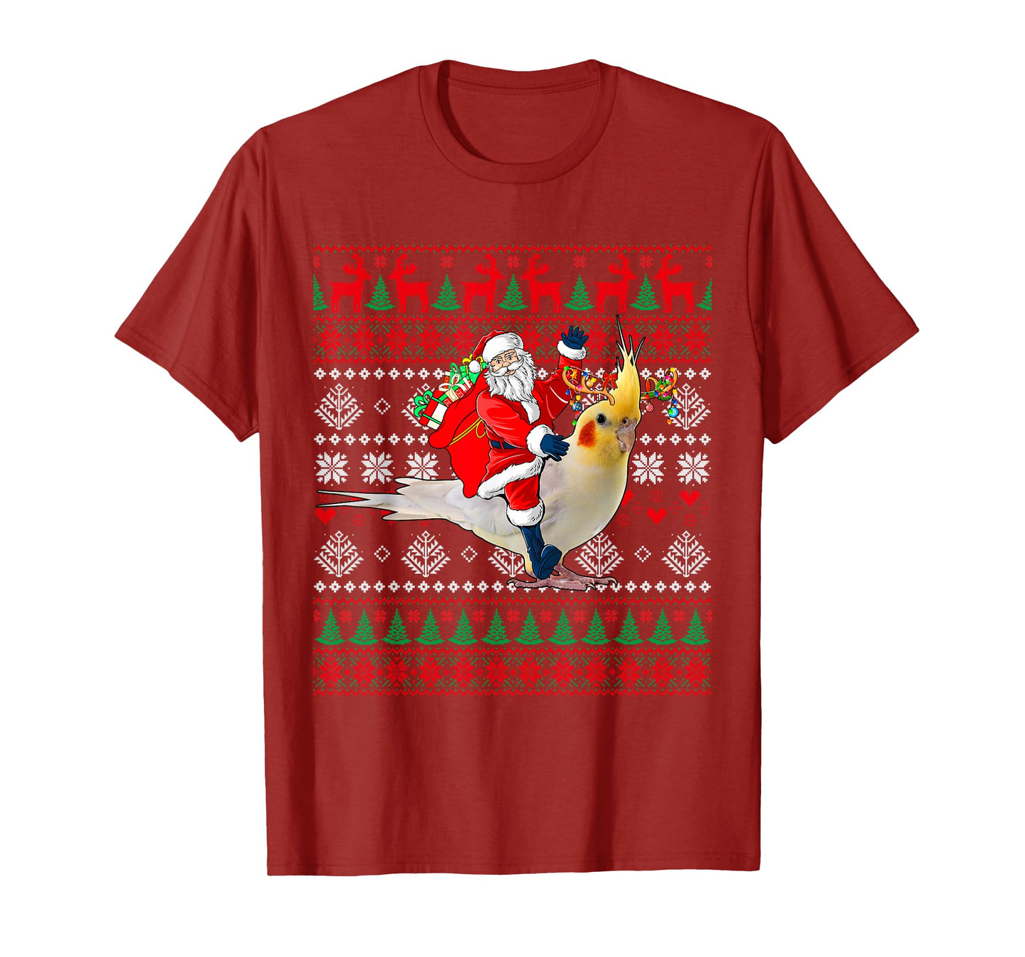 Santa Riding Reindeer Cockatiel Christmas Costume Bird Lover T-Shirt
