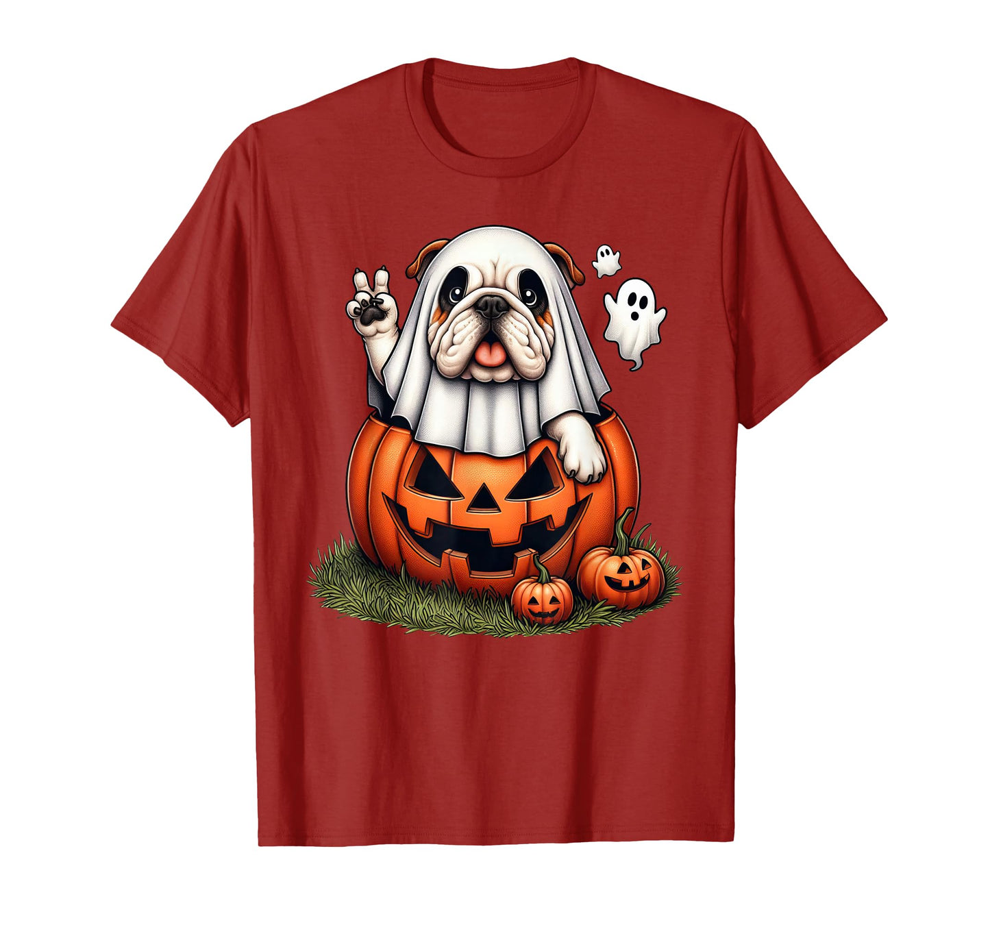 Funny English Bulldog Ghost Boo Halloween Womens Mens Kids T-Shirt