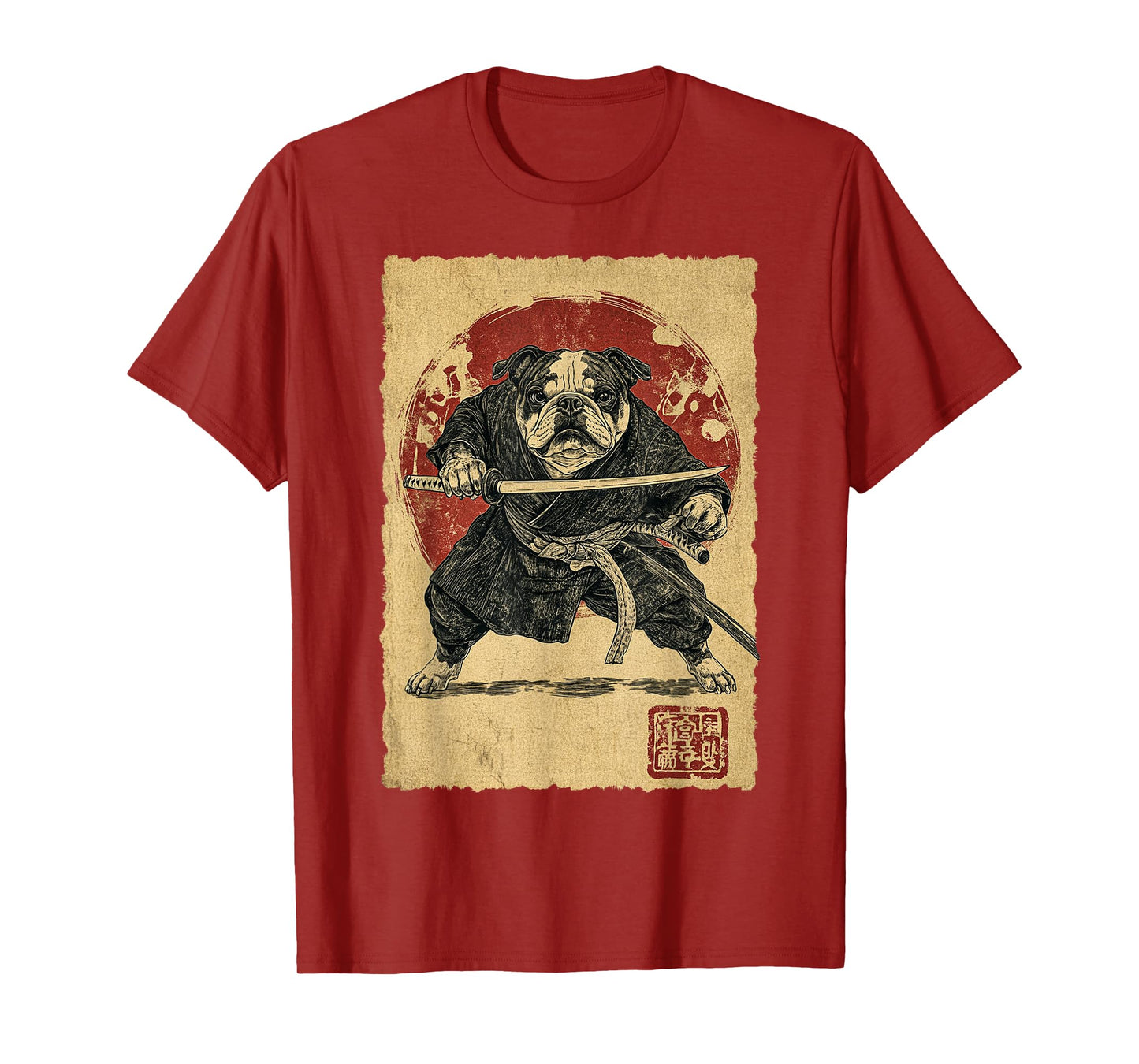 Funny Vintage Japanese Art Bulldog Ninja Samurai Warrior Men Women Girls Kids T-Shirt