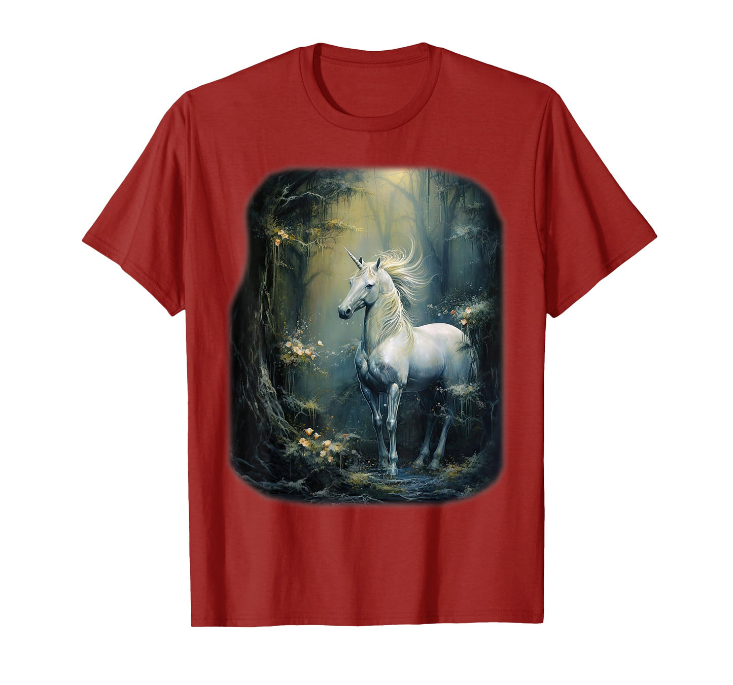 Fantasy white Unicorn standing in a Forest T-Shirt