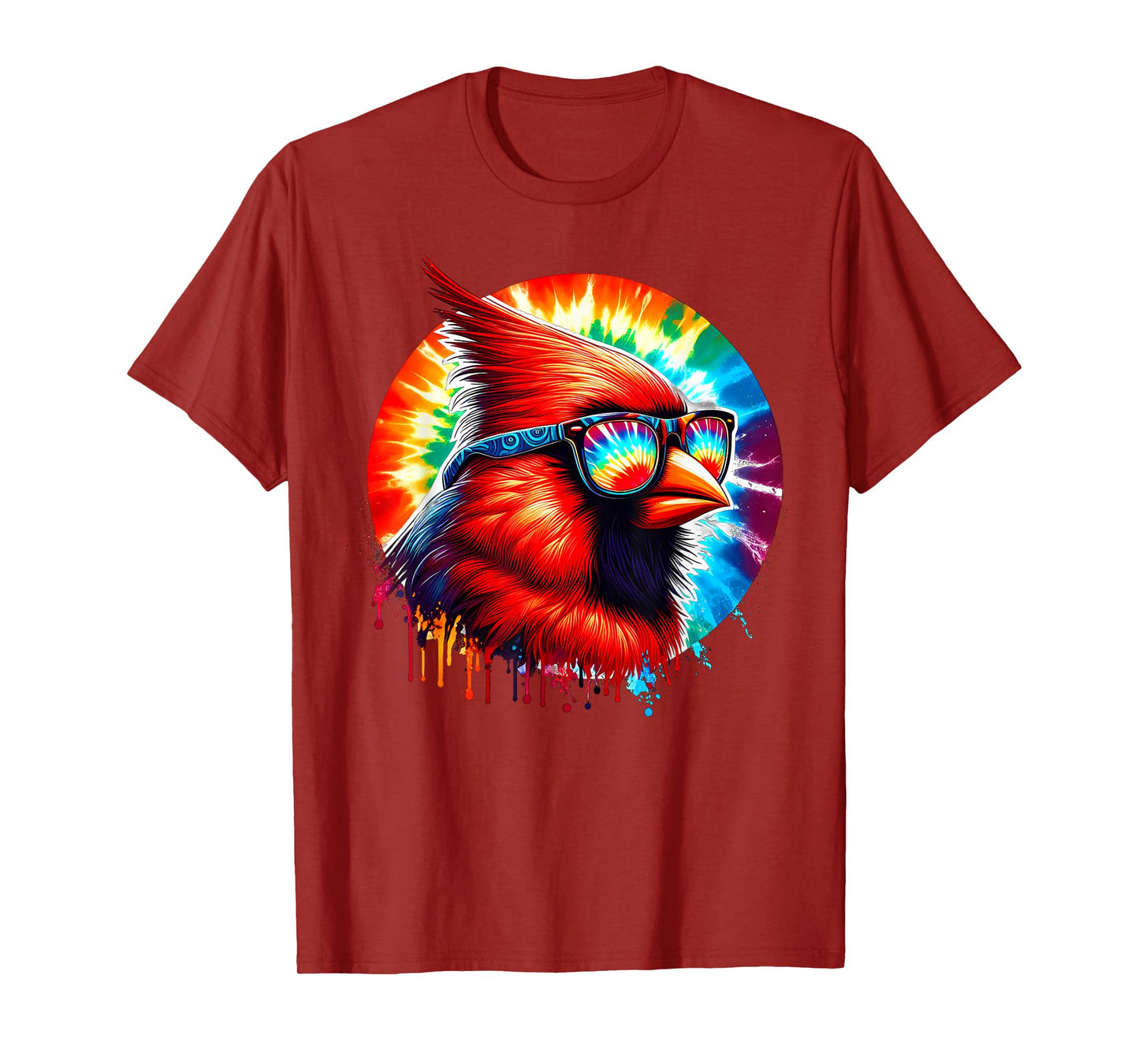 Cool Tie Dye Cardinal Sunglasses Bird Illustration Art T-Shirt