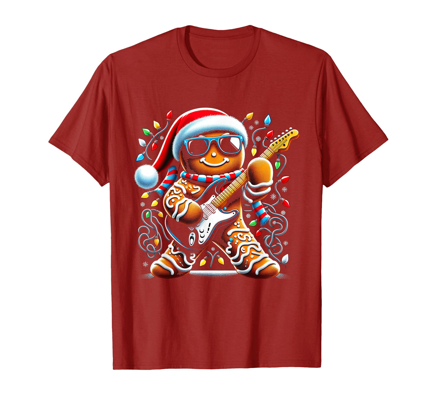 Rock Guitar Gingerbread Playing Guitar -Funny Christmas Xmas T-Shirt