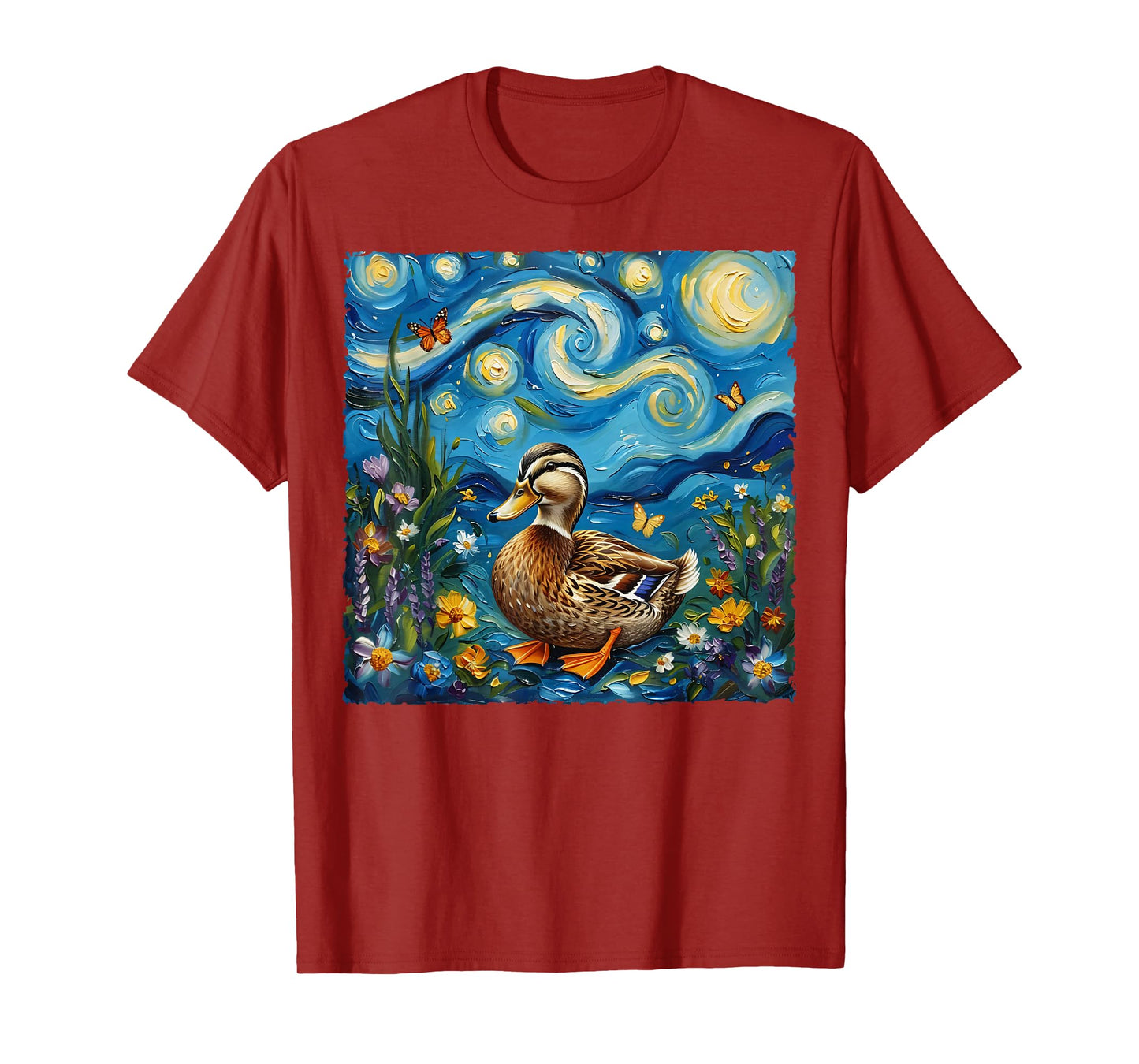 Van Gogh's Starry Night Style Earth Day Duck Wildlife Art T-Shirt