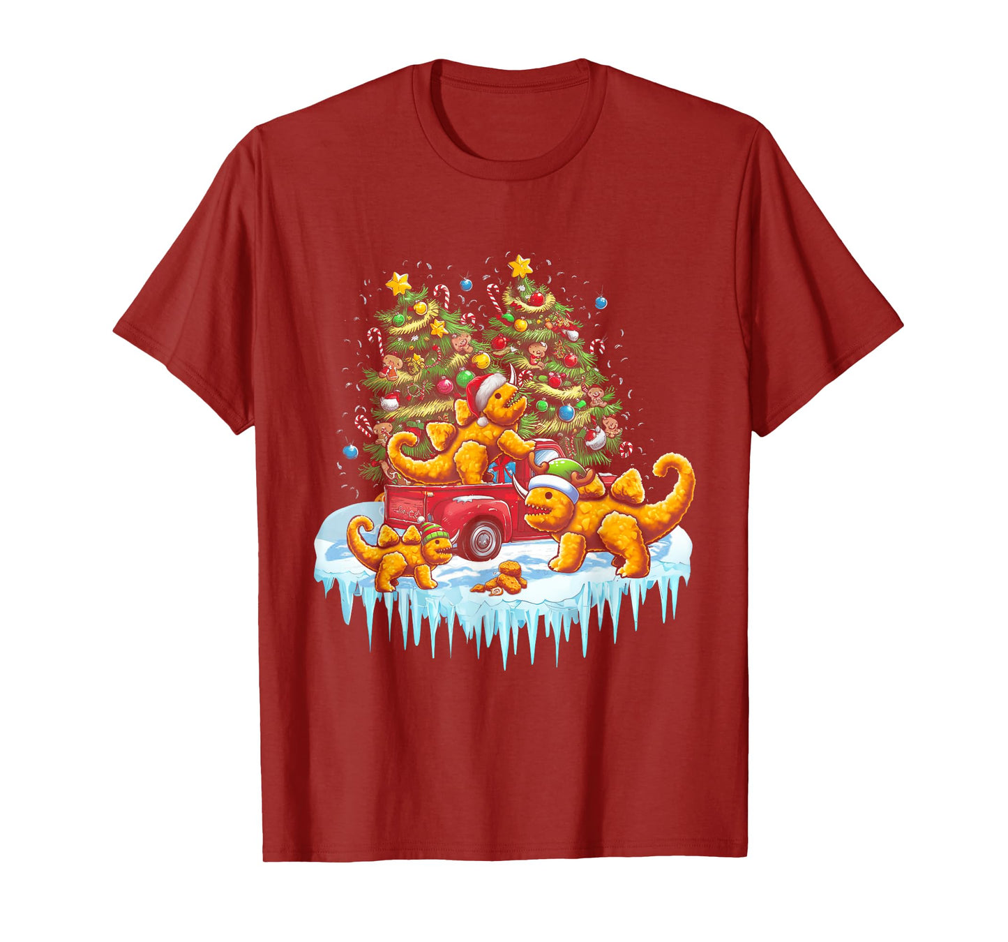 Dino Chicken Nuggets Funny Dinosaur Shape Nuggets Christmas T-Shirt